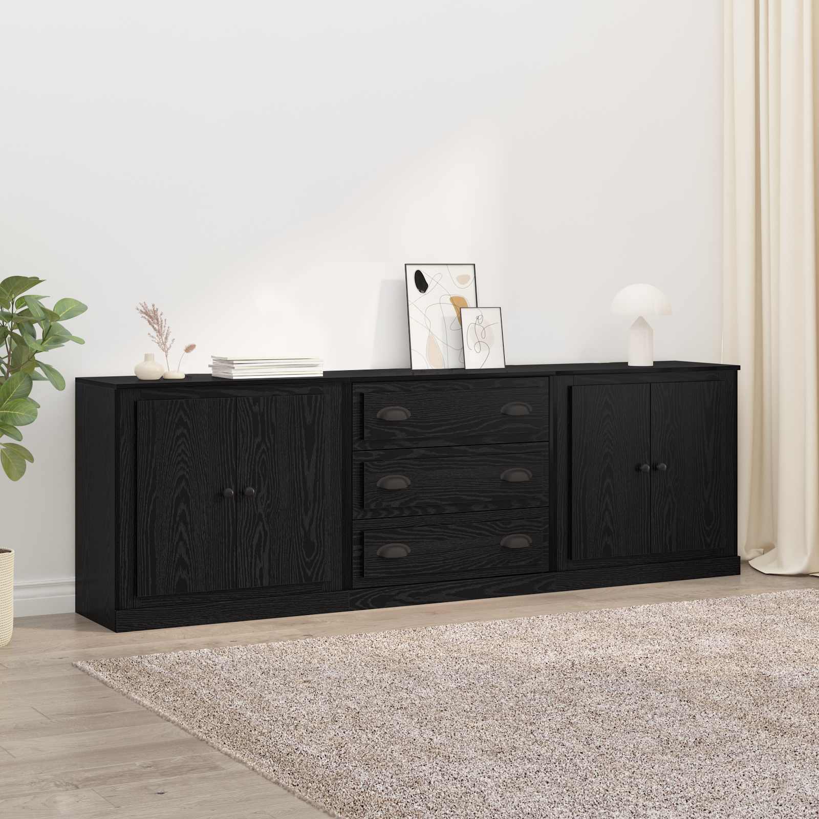 vidaXL Dressoirs 3 pcs Zwart 70 x 35,5 x 67,5 cm Bewerkt hout, Ruime opbergruimte, moderne rechthoekige , handige voor woonkamer, eetkamer, minimalistisch ontwerp