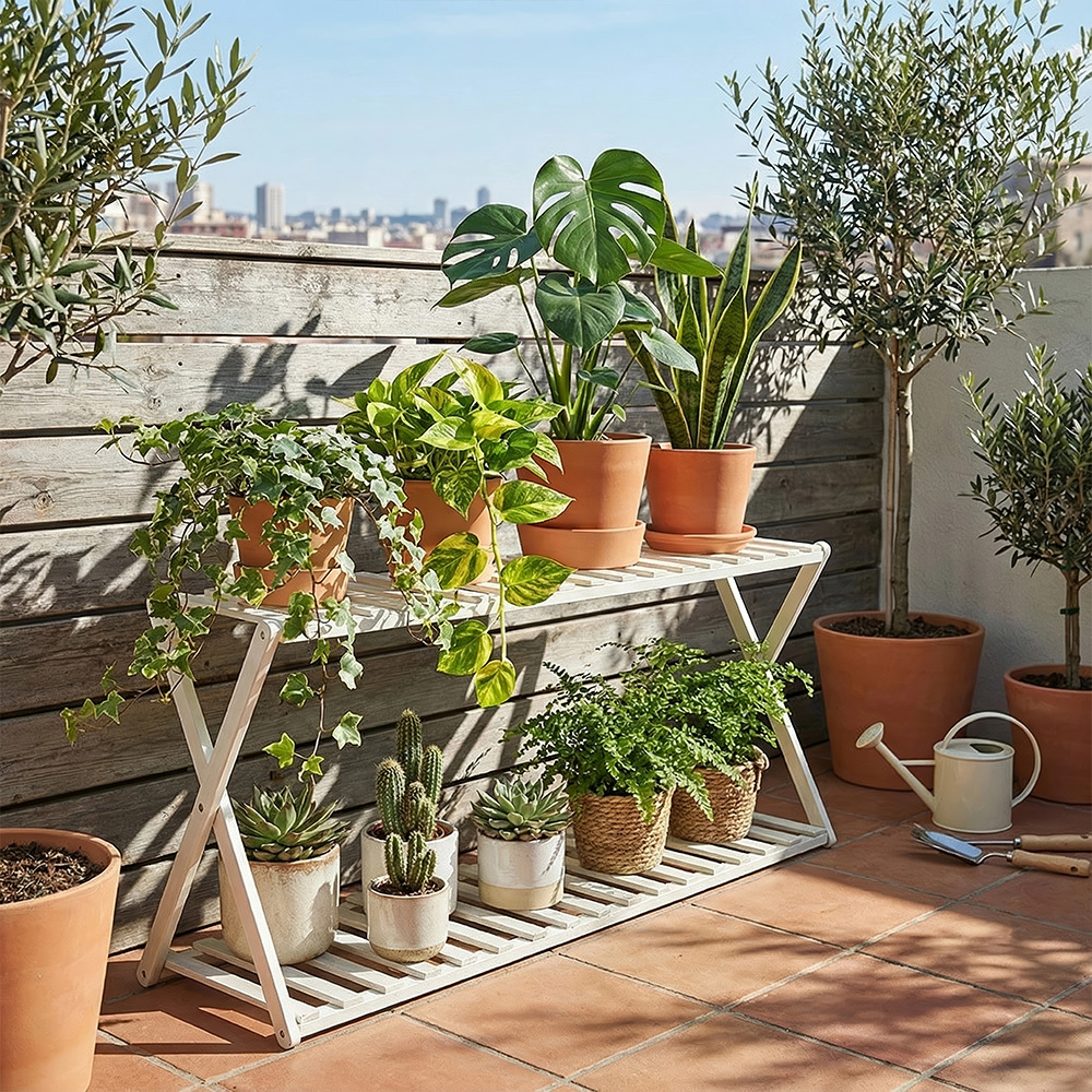 TEMU 1pc Freestanding Wooden 2 Tier Plant Stands Utility Racks, Durable Flower Shelf Plant Holder For Indoor Outdoor, Multifuctional Shoe Rack Stand,