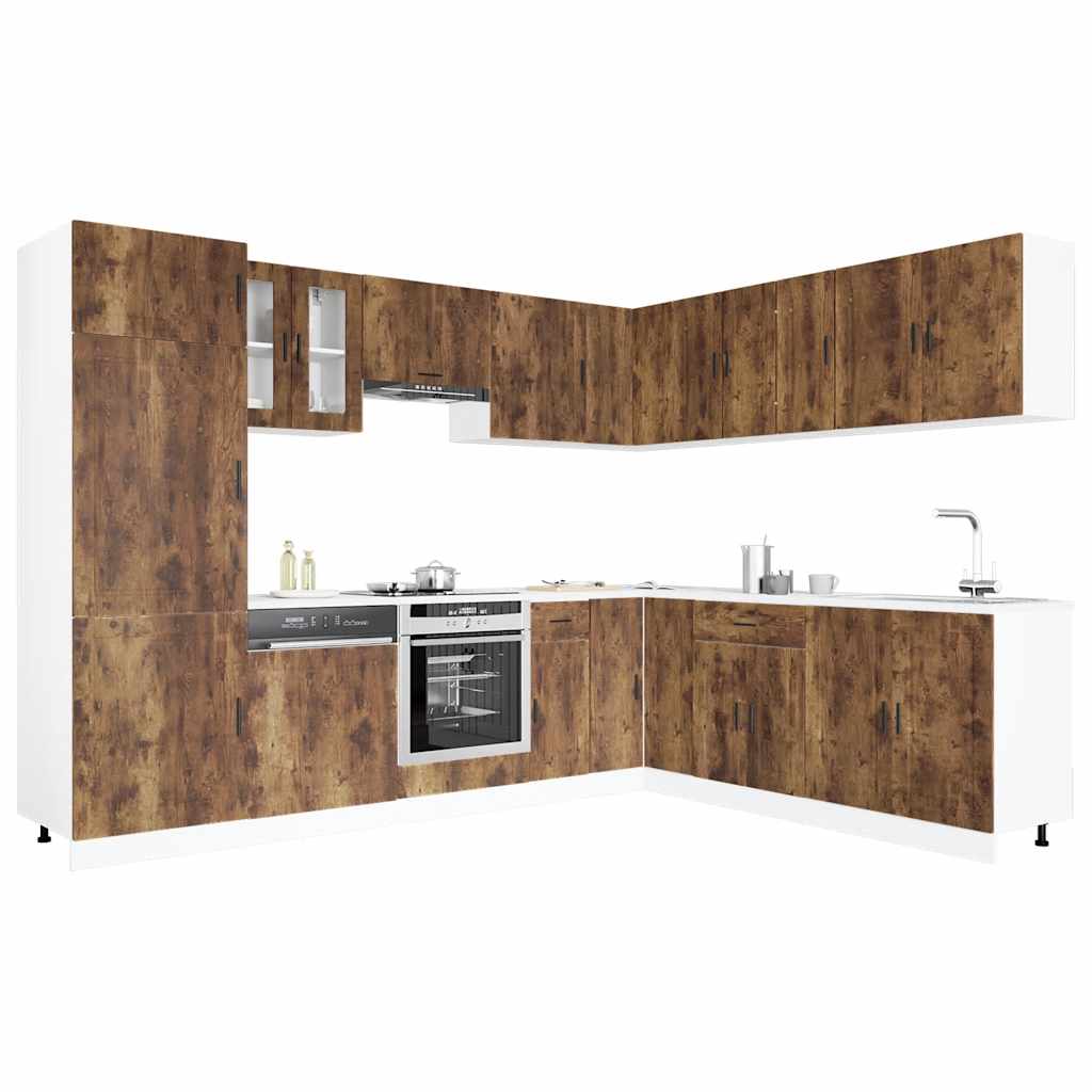 Image of Vidaxl 14pcs Kitchen Cabinet Set Porto Smoked Oak Wood, Kitchen Unit Built-in Kitchen, Cabinet Set, Base Cabinet, Kitchen Cabinet, Wall Cabinet
