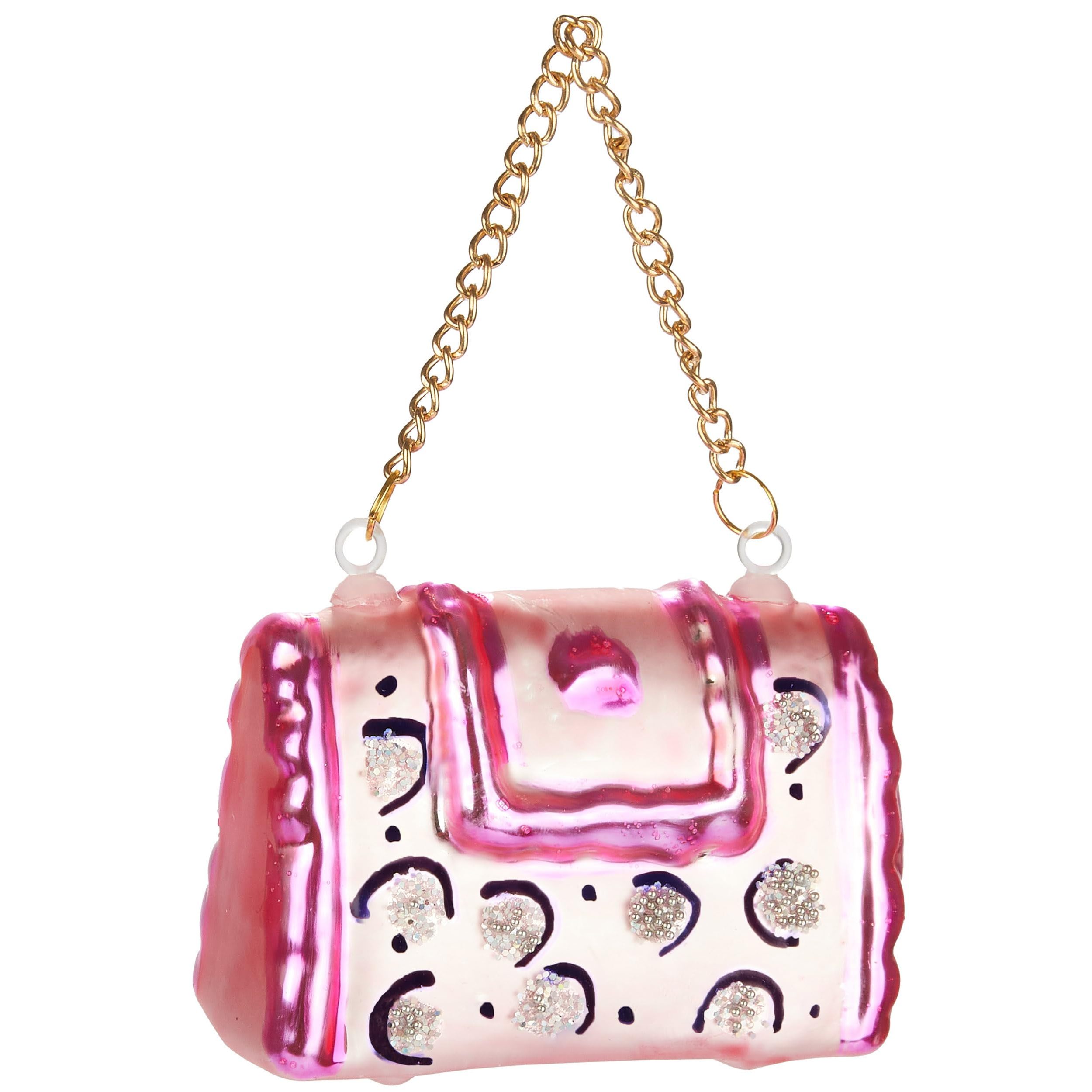 Image of Brubaker Handbag - Hand-painted Glass Christmas Ornament - 7.5 Cm Tree Ball Handbag In Pink - Christmas Decoration Pendant For Women - Mouth-blown Christmas Tree Ornament