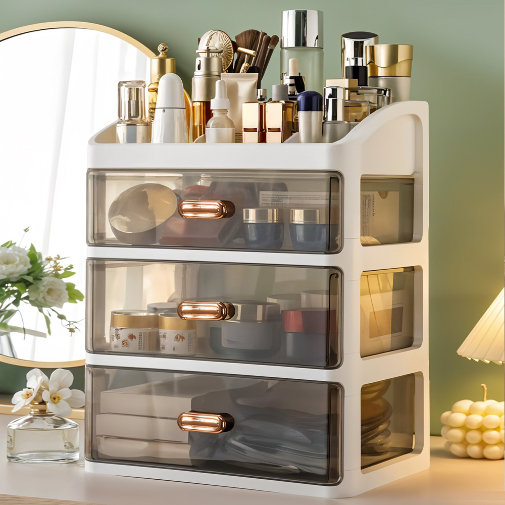 TEMU Multifunctional Makeup Organiser, Skincare Organiser With Drawers, Transparent Drawers Separate Top Dressing Table For Skincare Mask Storage,