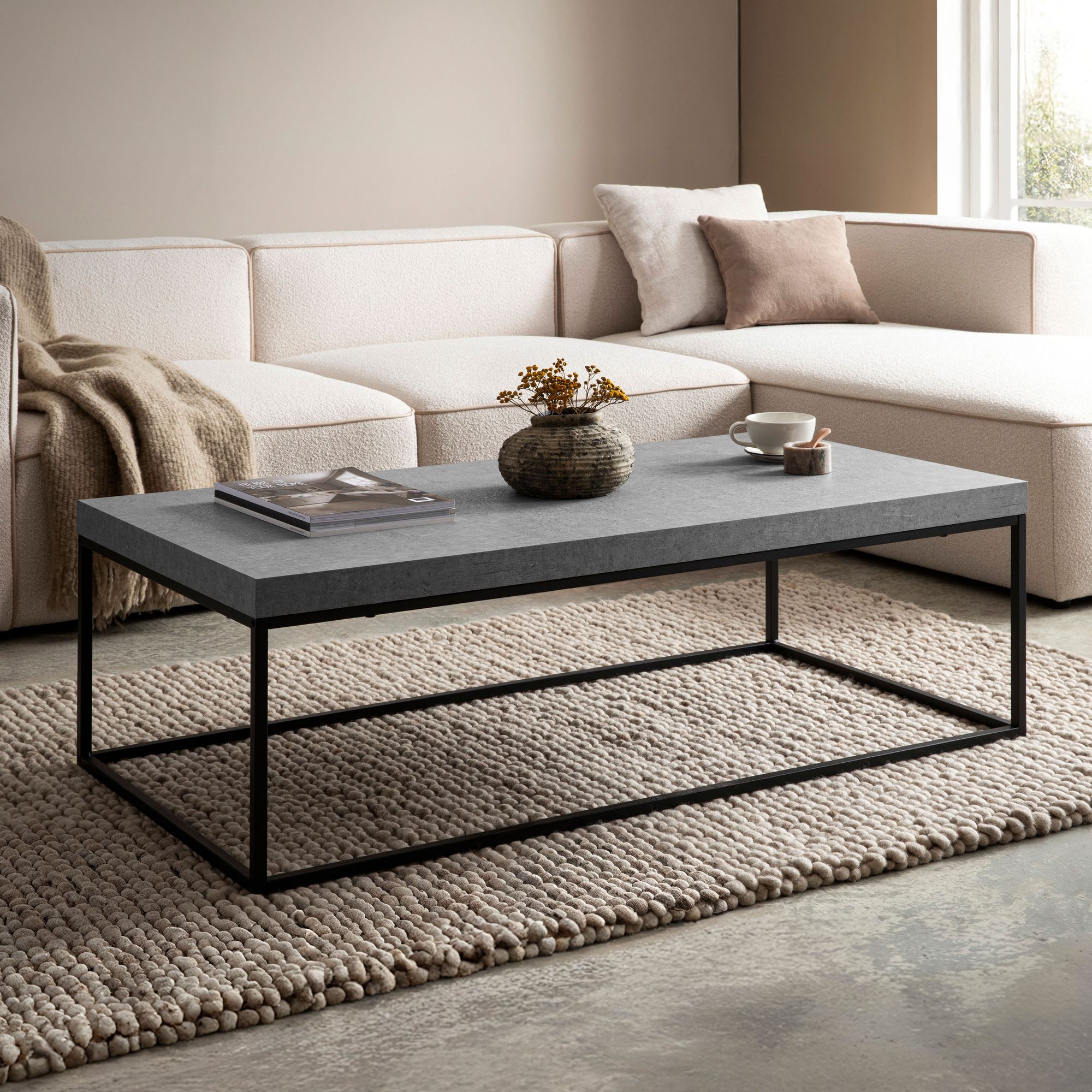 Image of Coffee Table 120x60x38 Cm, Modern Sofa Table, Rectangular Living Room Table, Large Lounge Table, Coffee Table With Metal Legs