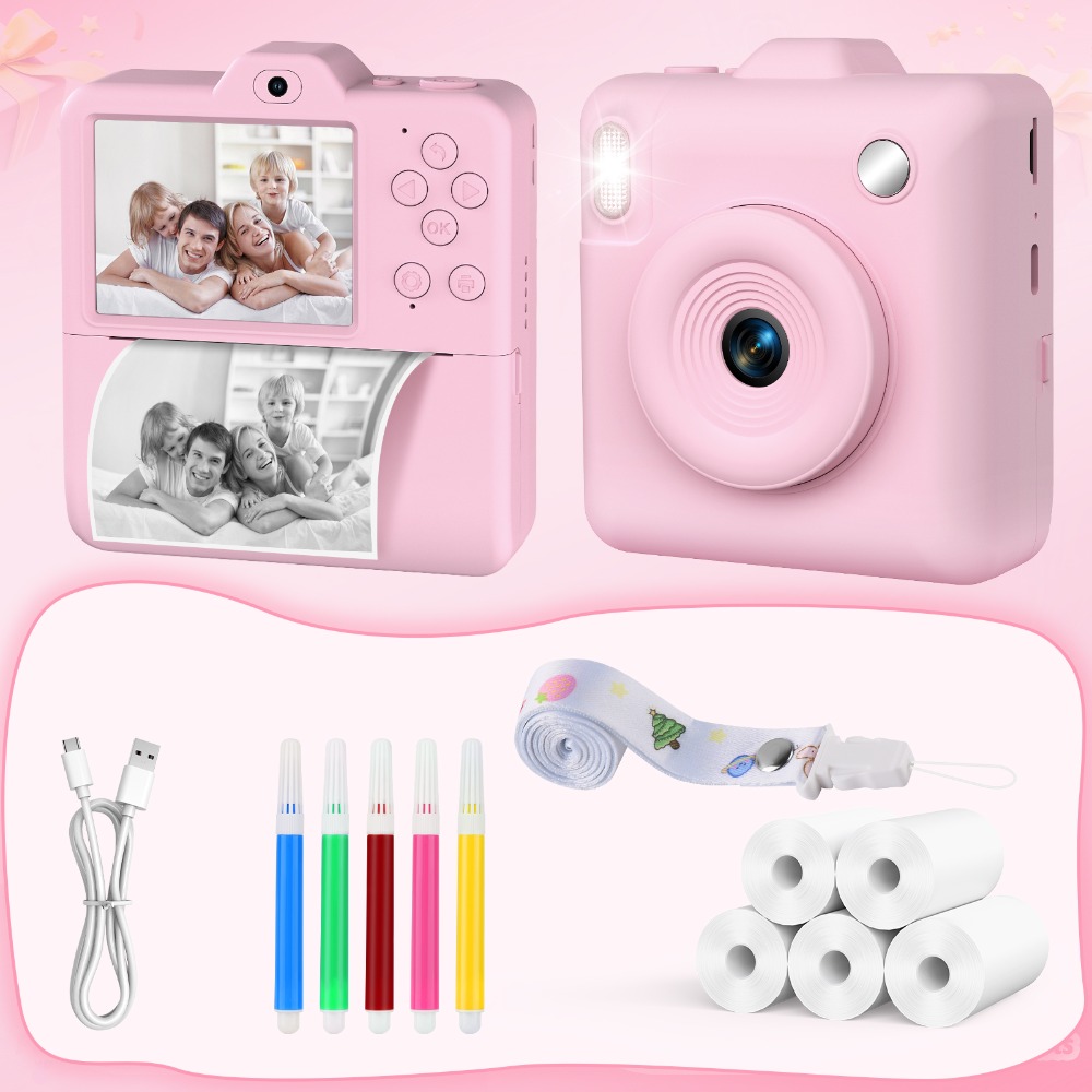 Image of Instant Print Camera For Children, Kids Portable Entertainment Digital Camera, With 48pm Lens, With Print Paper， 1080p Video Recording, For 3 Year Old Boys Girls Christmas Gifts