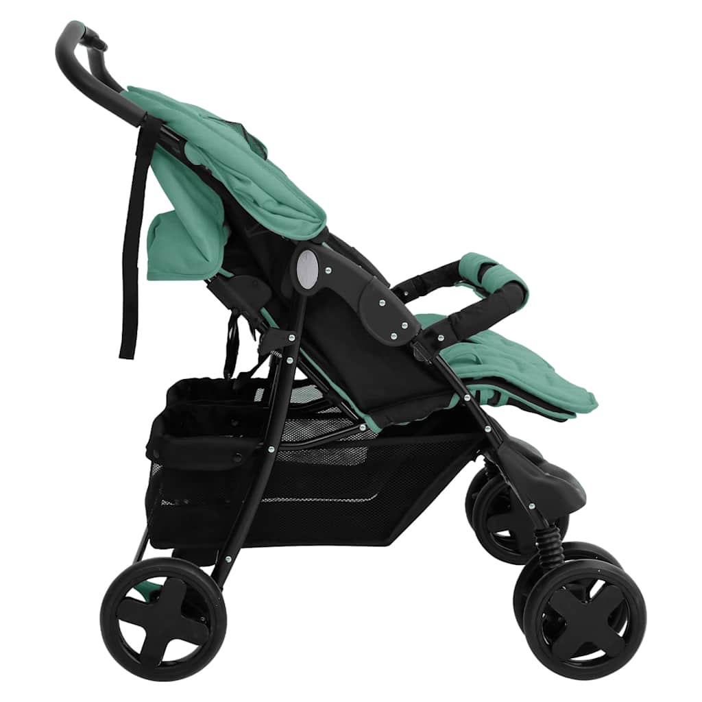 Kinderauto voor Twee Plaatsen Groen Staal, Dubbele Kinderwagen, Kinderwagen voor Tweelingen, Kinderwagen, Opvouwbare Kinderwagen, Kinderwagen Accessoires