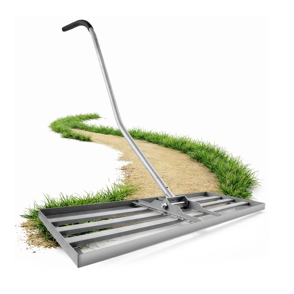 Image of Ergonomic Lawn Rake With , Garden Rake With Long Metal Handle For Garden And Golf Course
