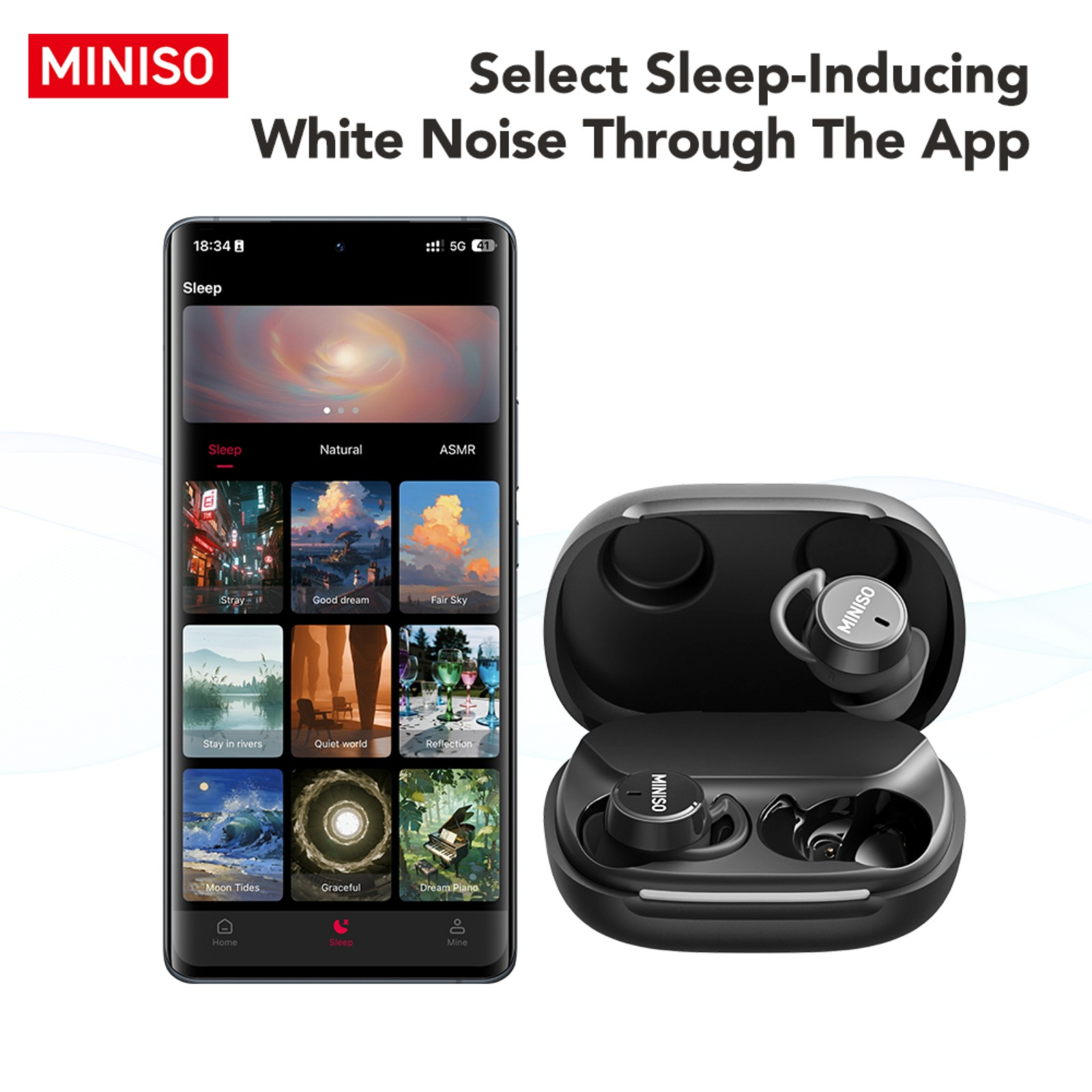 Miniso Ms217 Sleep Headphones, Compact In-ear Design, Developed For Side Sleepers, Clear Speech And Music , Bluetooth 6.0, Ideal For Sleeping And Working