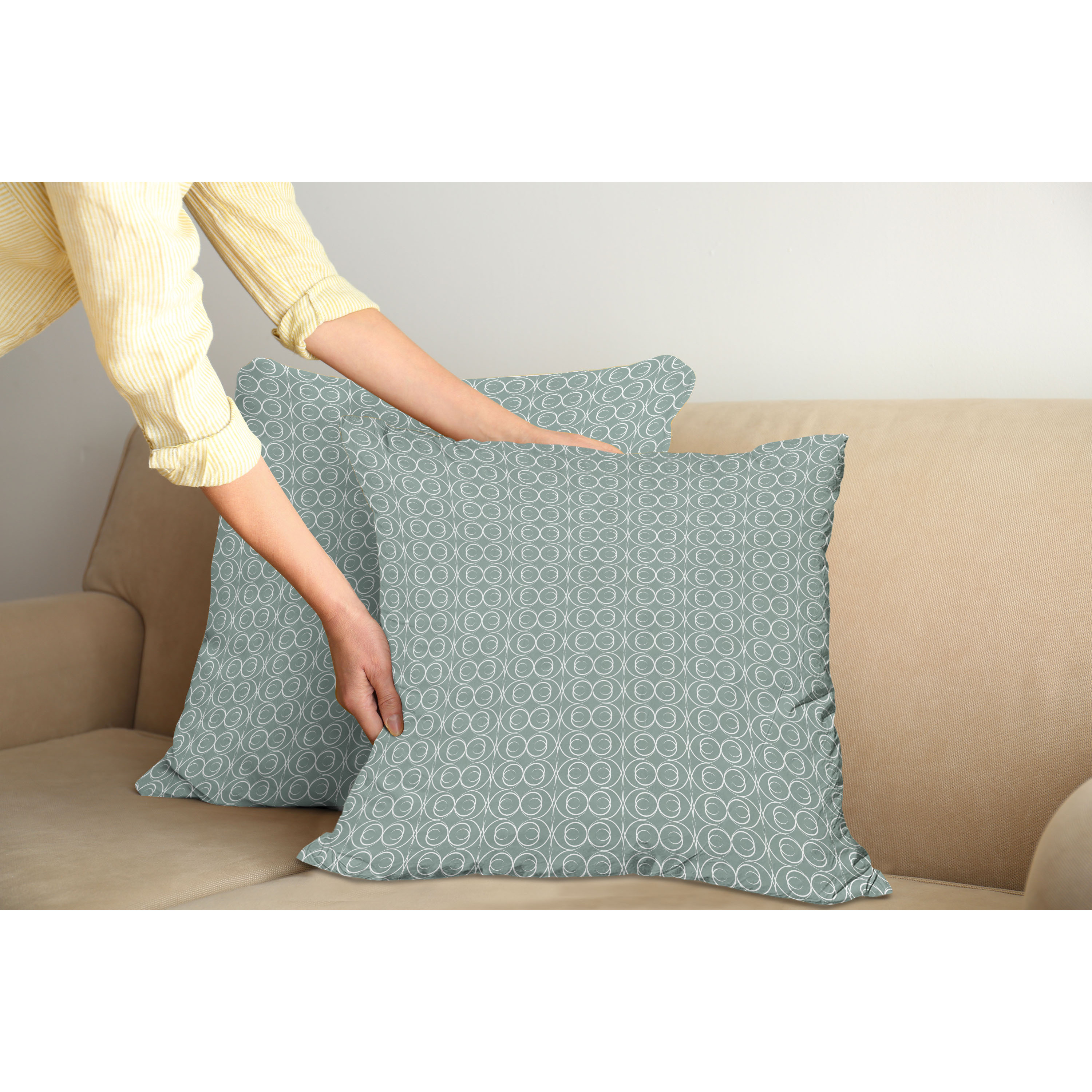 Retro Decorative Pillow Covers 2-pack, Delicate Flowers, Modern Accent Double-sided , 60x60, Pale Sage Green White
