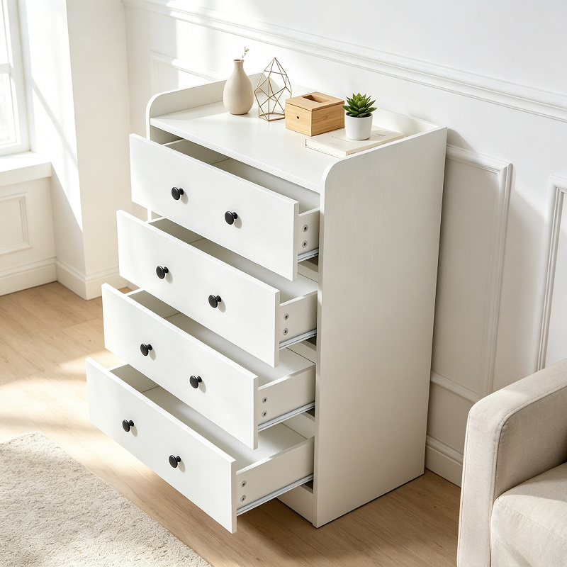4-Drawer White Entryway Storage Cabinet & Nightstand, Multi-Purpose