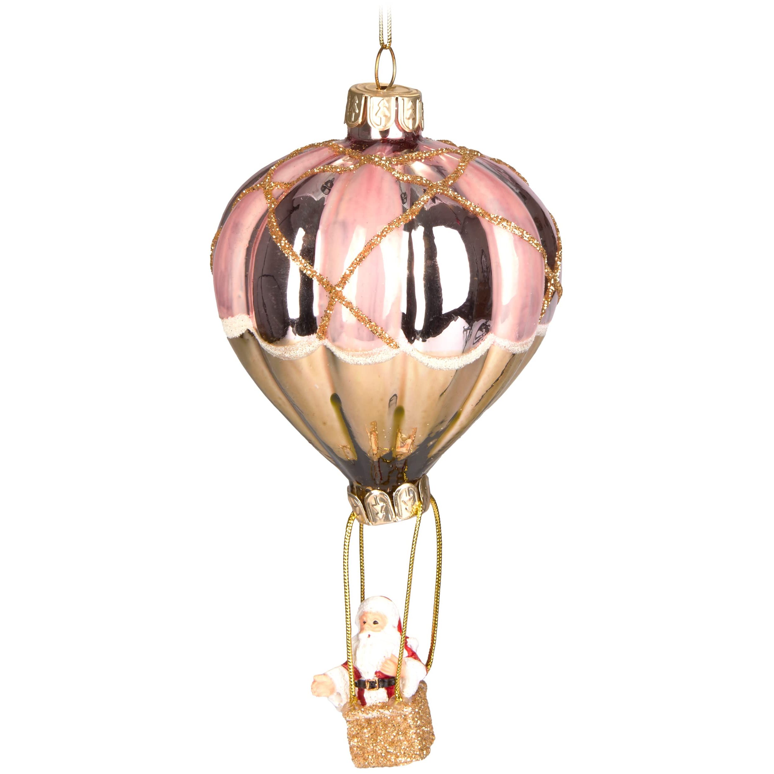 Image of Brubaker Santa Claus In A Hot Air Balloon Rosa Gold - Hand-painted Christmas Ball Made Of Glass - Mouth-blown Christmas Tree Decoration Figures Funny Decoration Pendant Tree Ball -