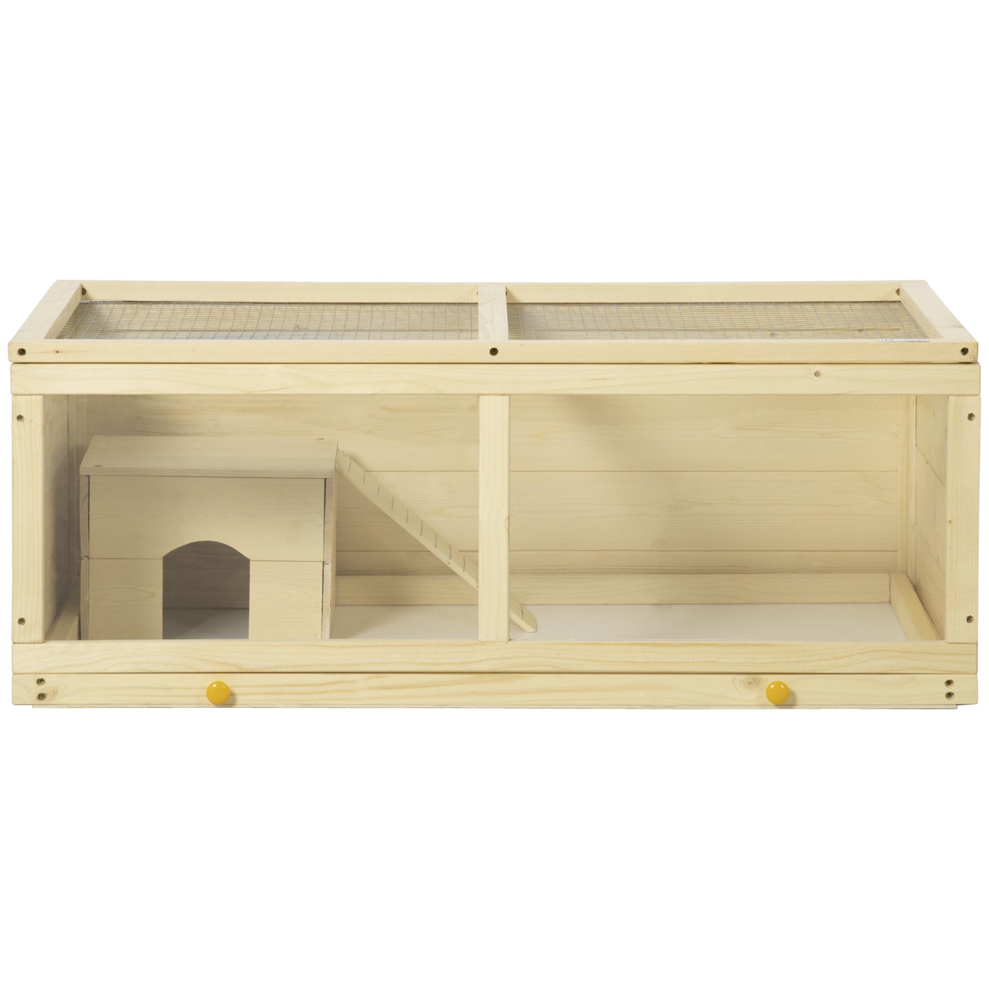 Image of Pawhut Hamster Cage With Acrylic Panel 100x58x38 Cm Wooden Hamster House With Lid Removable Tray And Nest For Rabbits Natural