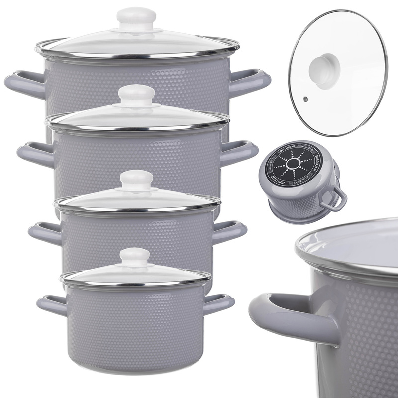 Kadax Set Of 8 Enamelled Cookware Induction Gas Steel Pots + Lids