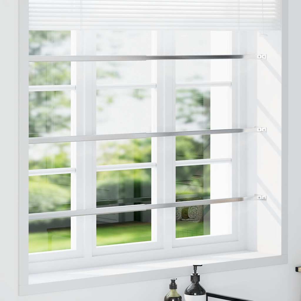 Vidaxl Adjustable Security Window Bars, 3pcs, Silvery, 710-1200 Mm, Steel, Window Handle Protection, Safety Barrier For Home And Office, Child Safety