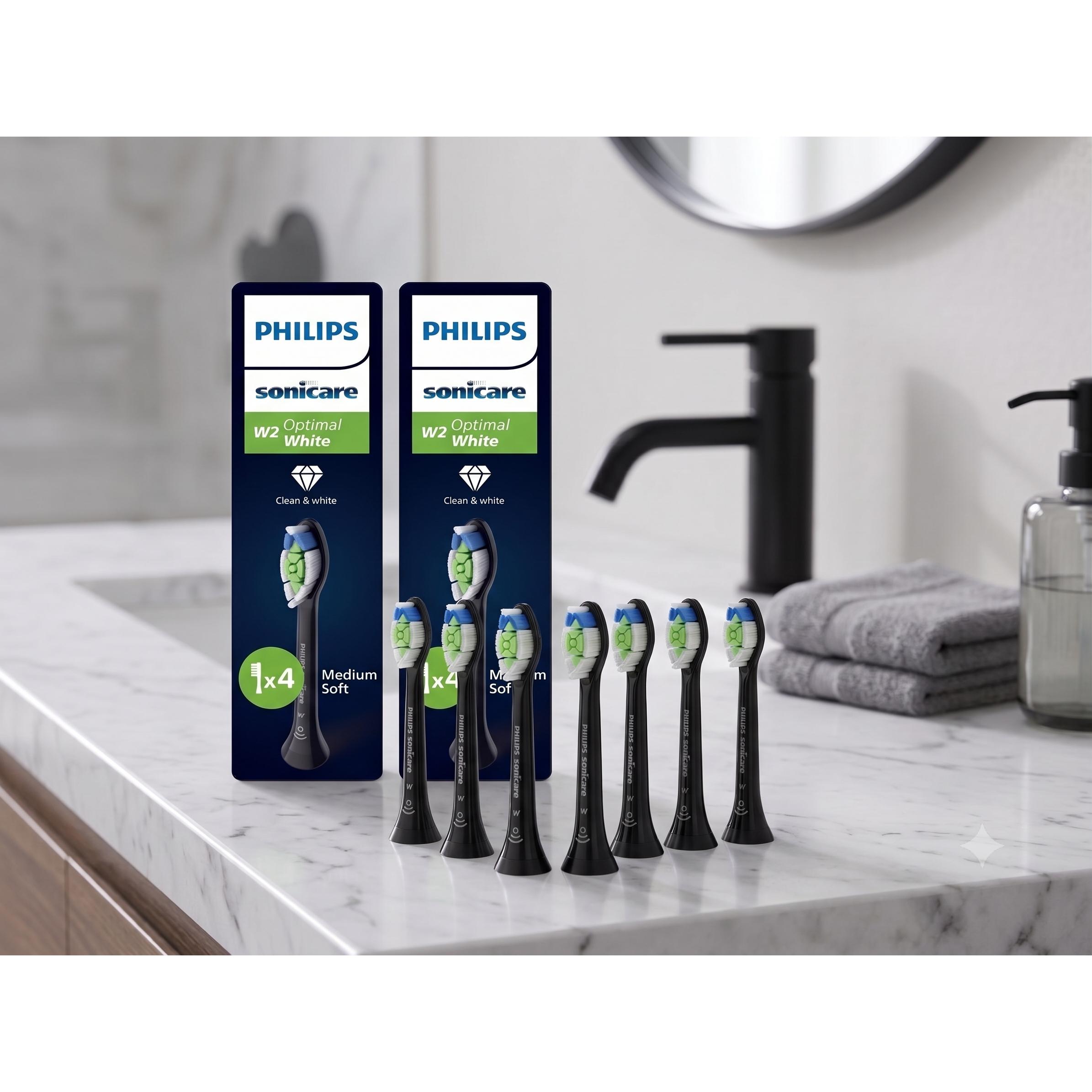 Image of Toothbrush Heads Compatible With Sonicare | 8pcs (2x 4pcs Set) Replacement Brushes Black W2 White | Electric Toothbrush Attachments Replacement Brush Heads | Whitening & Cleaning