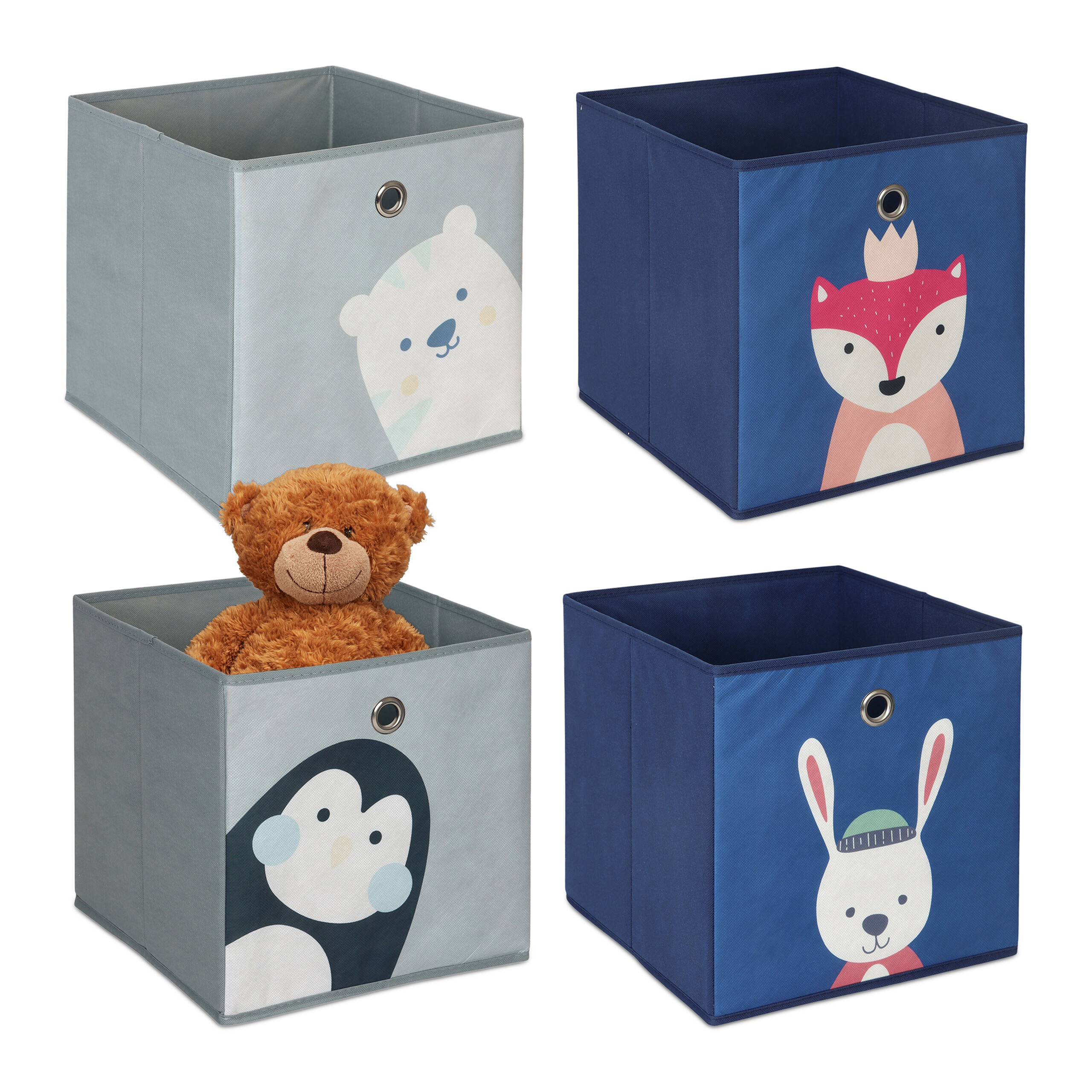 4 X Children' Boxes "animal B" In Colorful - (l)30 X (h)30 X (w)30 Cm