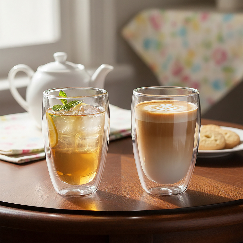 TEMU Double-walled Glass Coffee Mug Set, 2-pack 450ml Egg-shaped Cups For Hot Coffee, Iced Tea, , No Handle, Barware, Drinkware For Hot Or Cold Drink