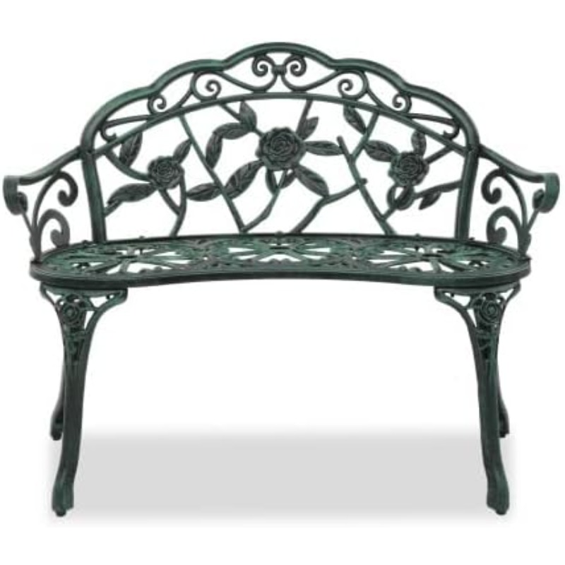 TEMU Bonnlo Banc Exterieur Jardin en Aluminium Moulé|Style Vintage avec Motif de Roses|Banquette, de Jardin Robuste pour Terrasse, Balcon et