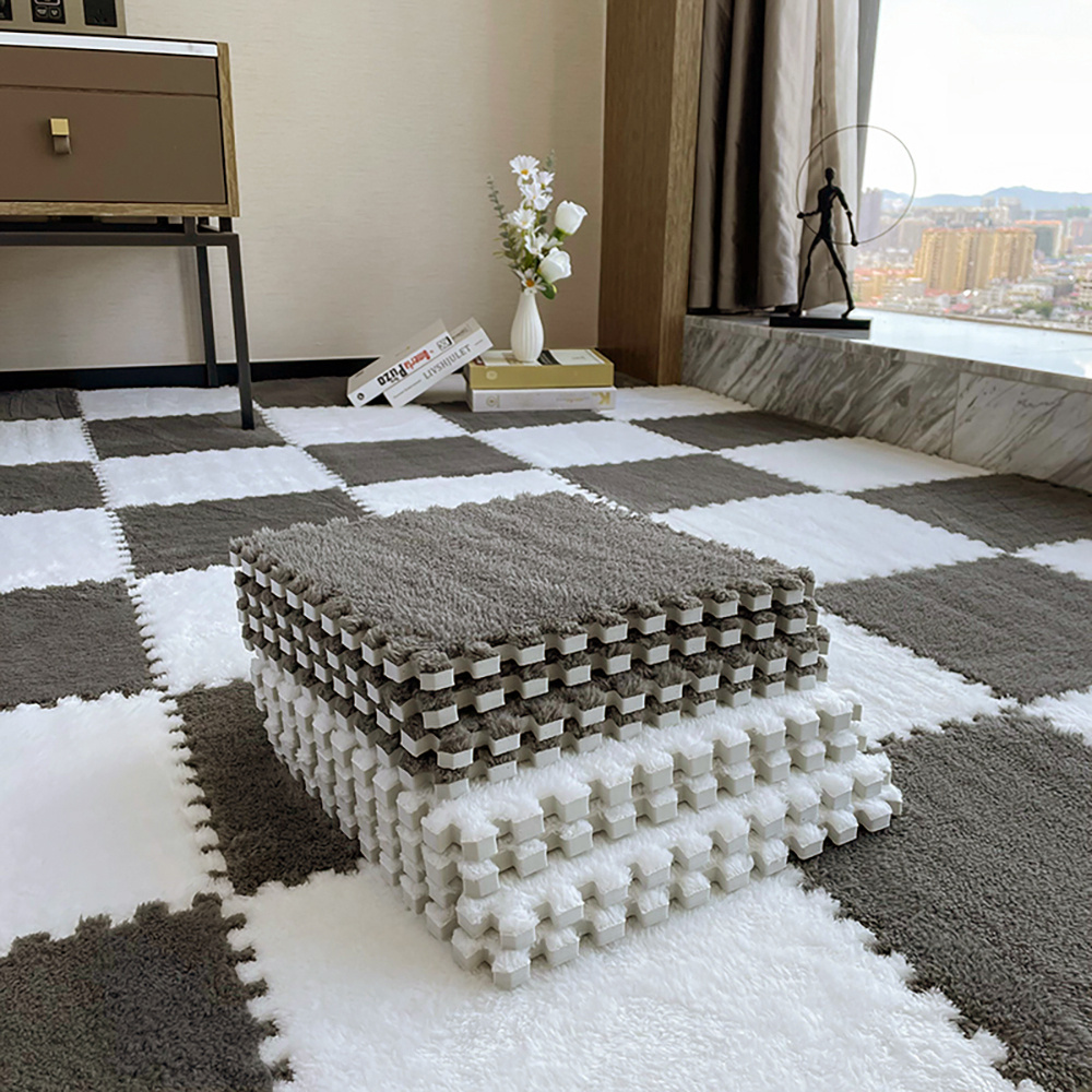 12/24pcs Set of Plush Patchwork Carpet Mats, 30x30cm, Non-slip EVA Foam Washable Thickened Carpet, Multi-color Patchwork Interlocking Floor Non-slip Floor Mats for Living Room Bedside and Game Room