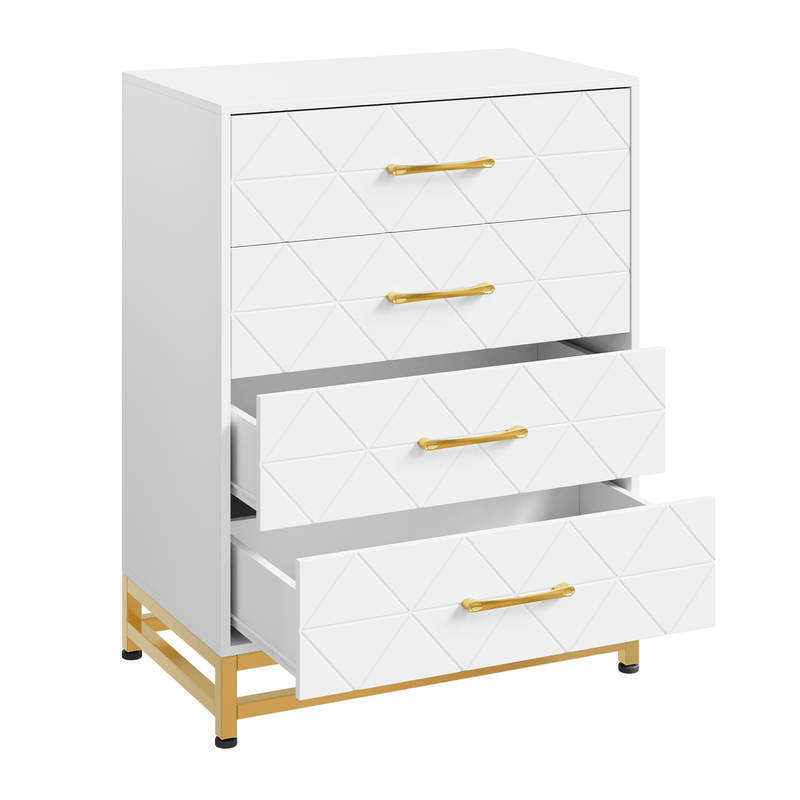 Image of Gaomon Dresser For Bedroom With 4 Drawers, Chest Of Drawers, Fabric Storage Dresser With Sturdy , Wood Top, Handle, White