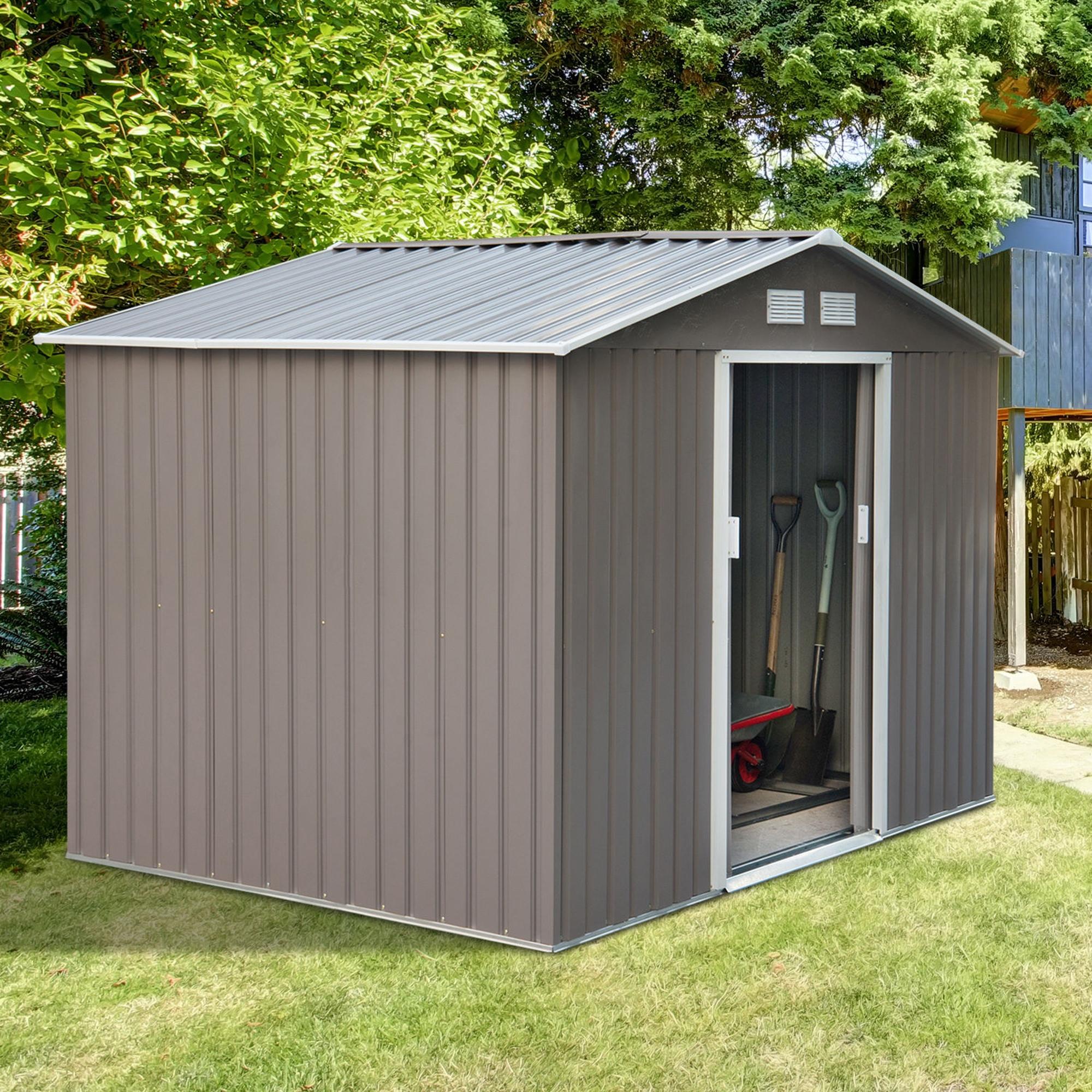 TEMU Outsunny Abri de Jardin 4.9 m² cabane de jardin armoire de jardin Dim. 2.77L x 1.95l x 1.92H m Porte coulissante ventilations tôle Acier
