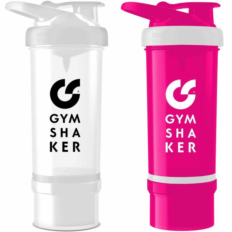 Protein Shaker With Powder Compartment 600ml - Leakproof - Dishwasher Safe - Bpa Free - 2-pack - White & Pink