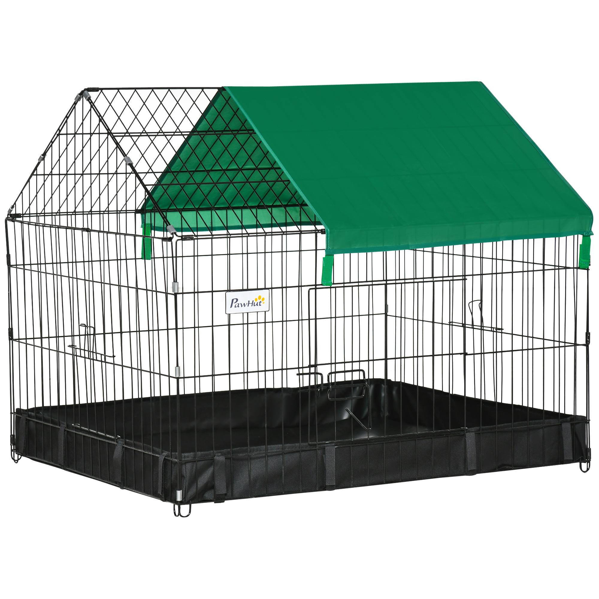 Image of Indoor Or Outdoor Pawhut Cage For Rabbits And Small Rodents - Rabbit Playpen - Protection Cover Included - 90 X 75 X 75 Cm