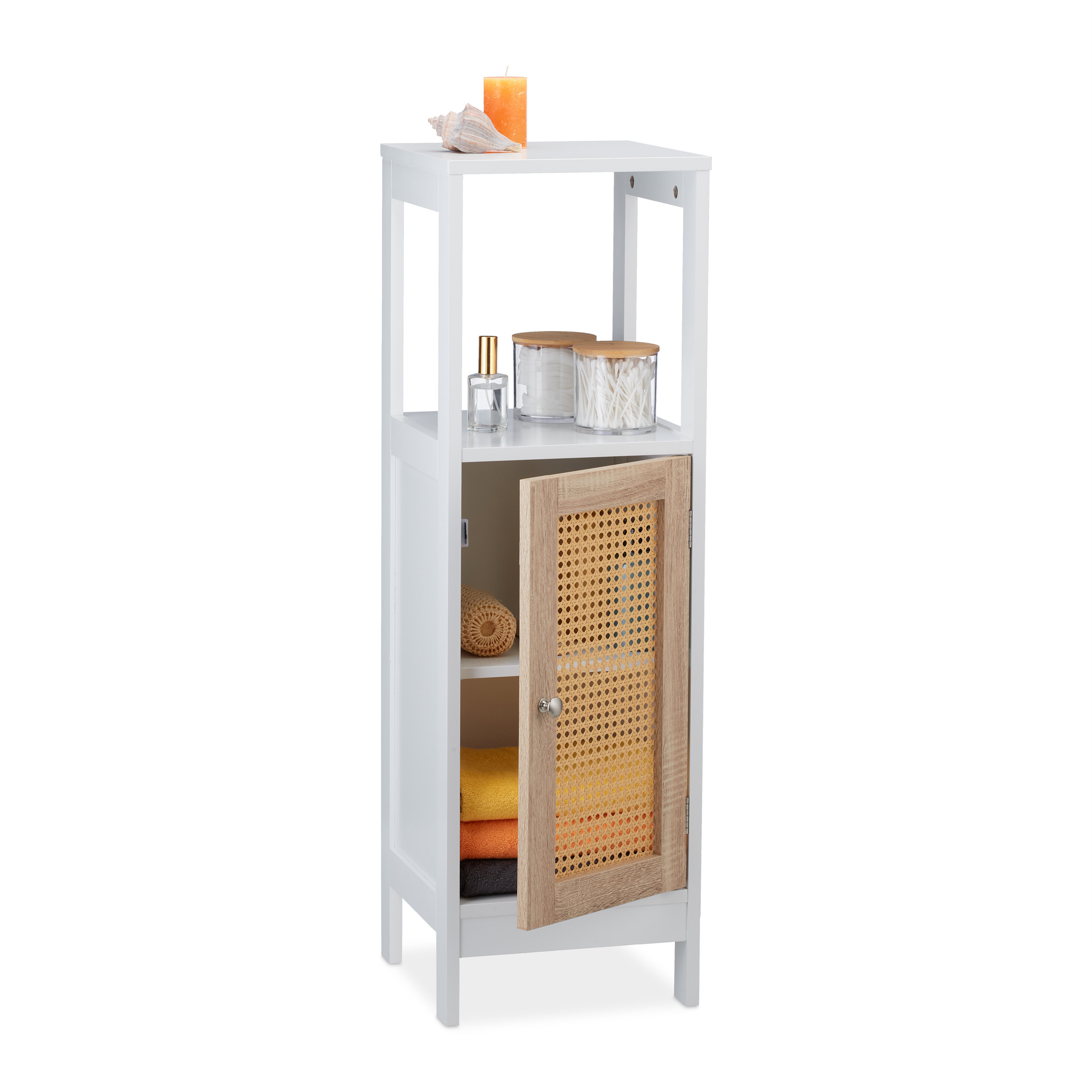 Bathroom Cabinet In White/ Natural - (w)30 X (h)96.5 X (d)30 Cm