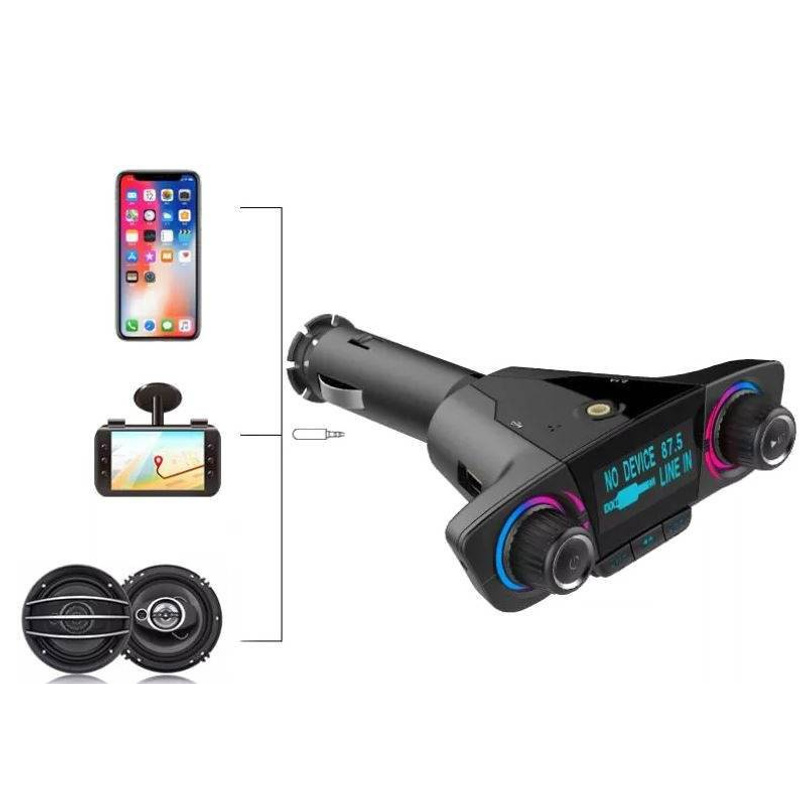 Предавател FM с Bluetooth 5.0, AUX, SD, 2x USB 2.1A