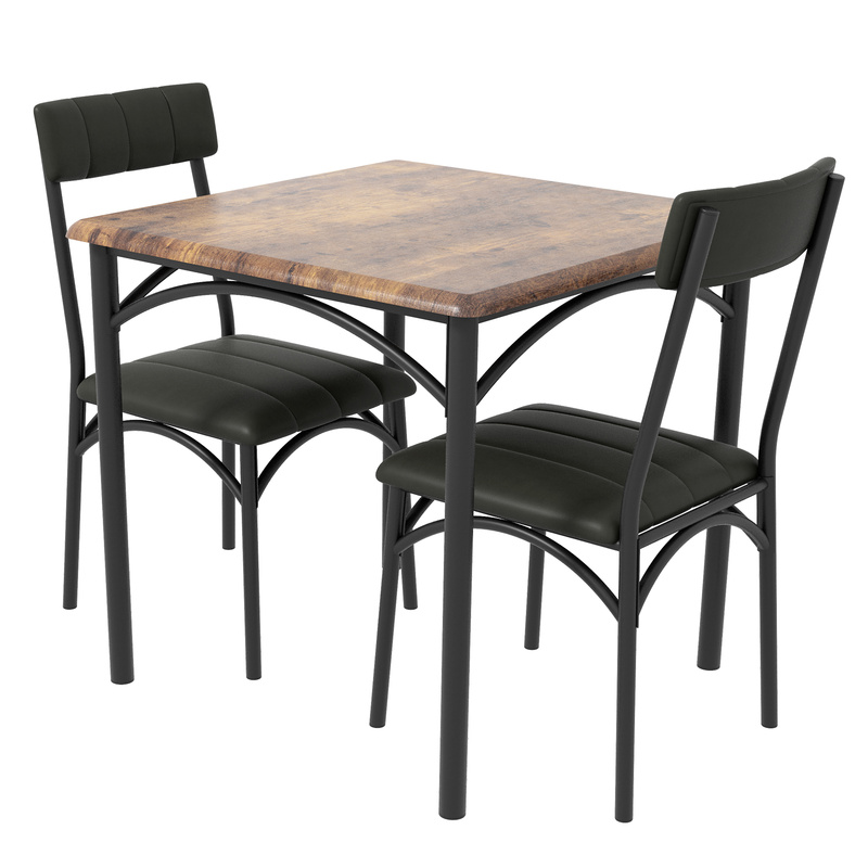 3-piece Kitchen Table Set, Table And Chairs For 2, Square Dining Table Made Of Metal And Wood With 2 Chairs, Dining Table For Small Spaces ()