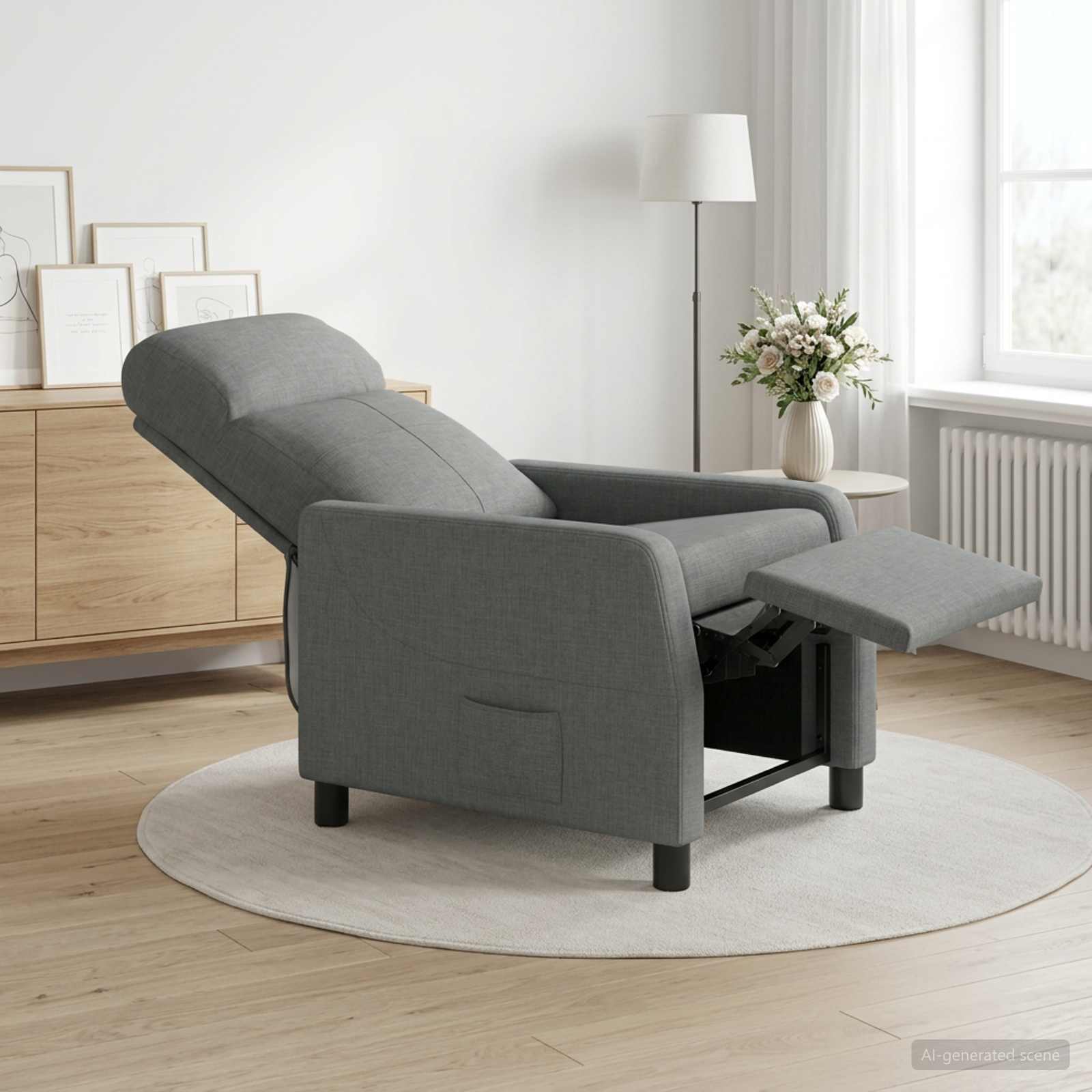 Image of Dark Grey Fabric Recliner Chair
