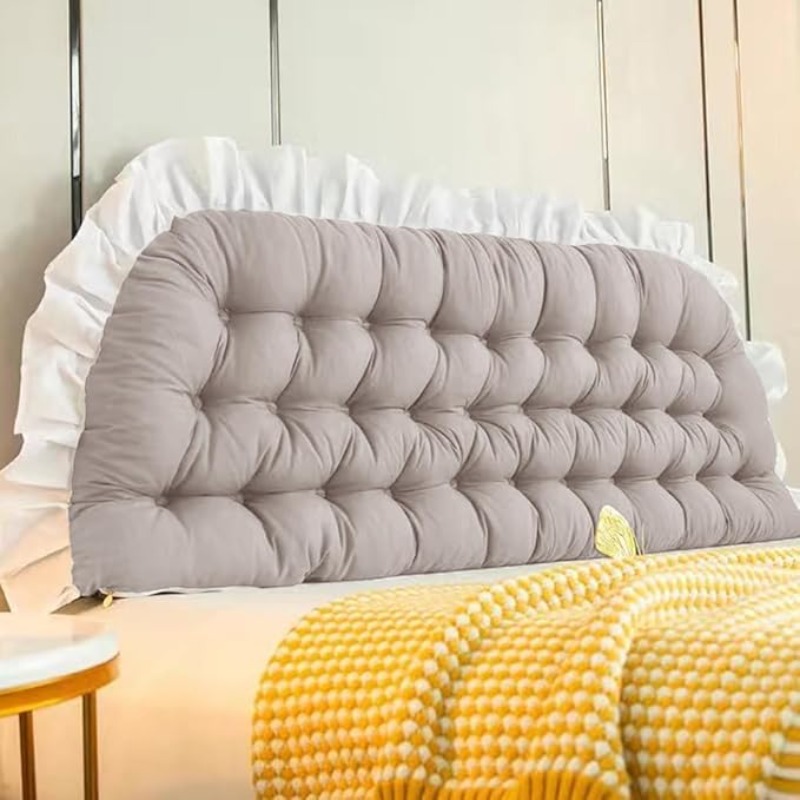 TEMU Large Bolster Headboard Pillow With Fixing Ties & Ruffle Trim- Positioning Support Bed Rest Long Reading Pillow With Removable Cover Backrest