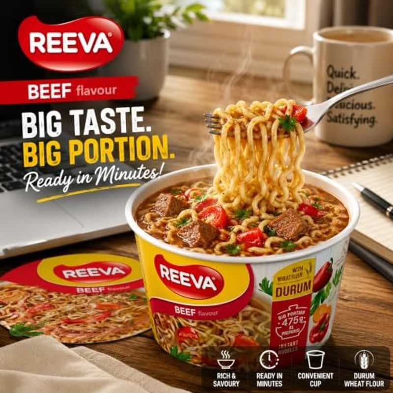 REEVA Instant Noodle Cups, 75g Each (Pack of 12)