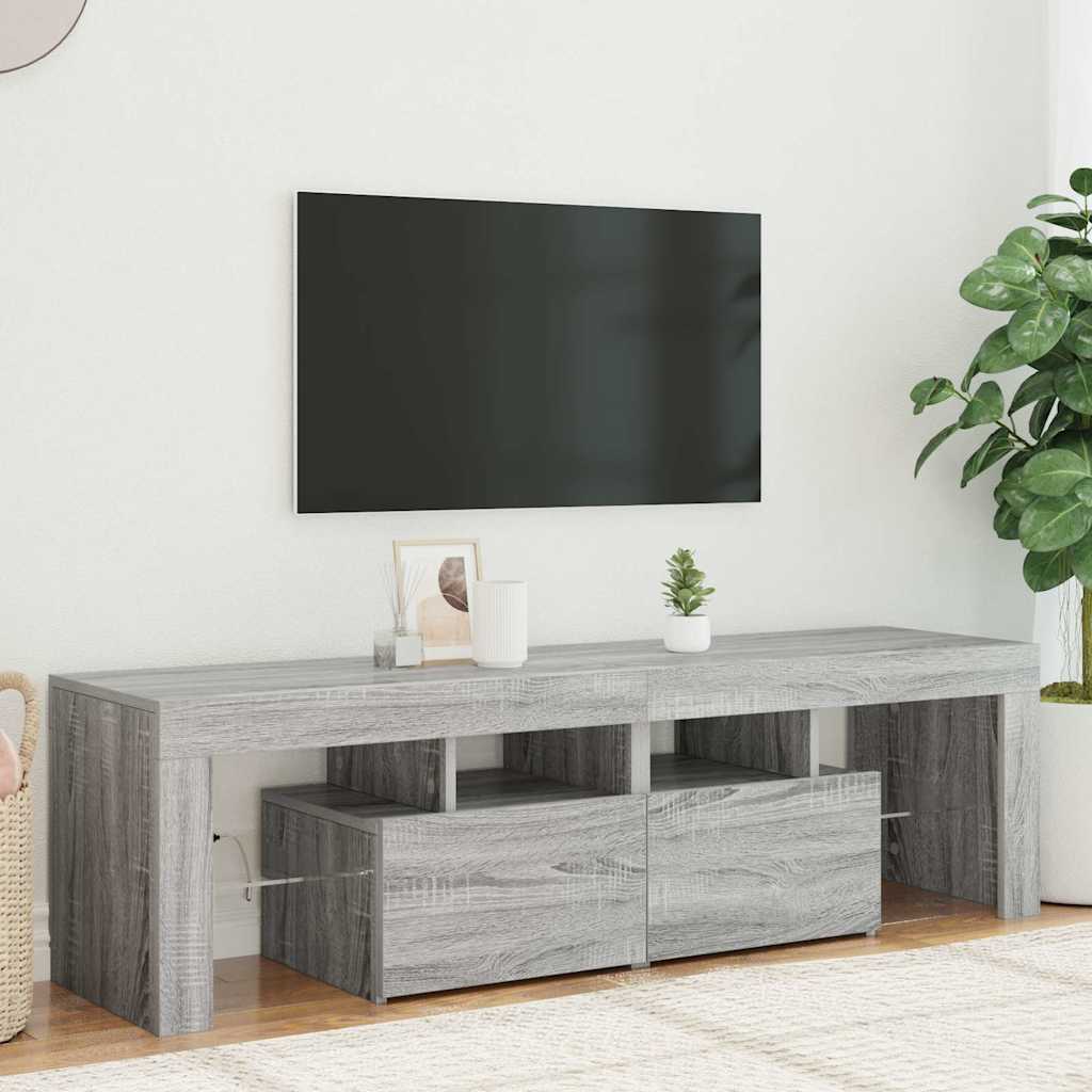 TEMU Modern Tv Stand With Led Lighting, 140x36.5x40 Cm, Oak Gray | Tv Cabinet | Lighted Furniture | Contemporary Tv Furniture