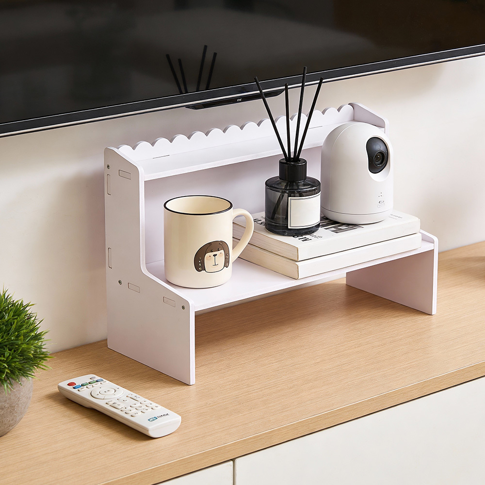 TEMU Wood Desk Storage Shelf White Bookcase 2 Tier Small Bookshelf Desktop Display Storage Organiser Rack Shelves Stand Counter Top Bookcase For Home