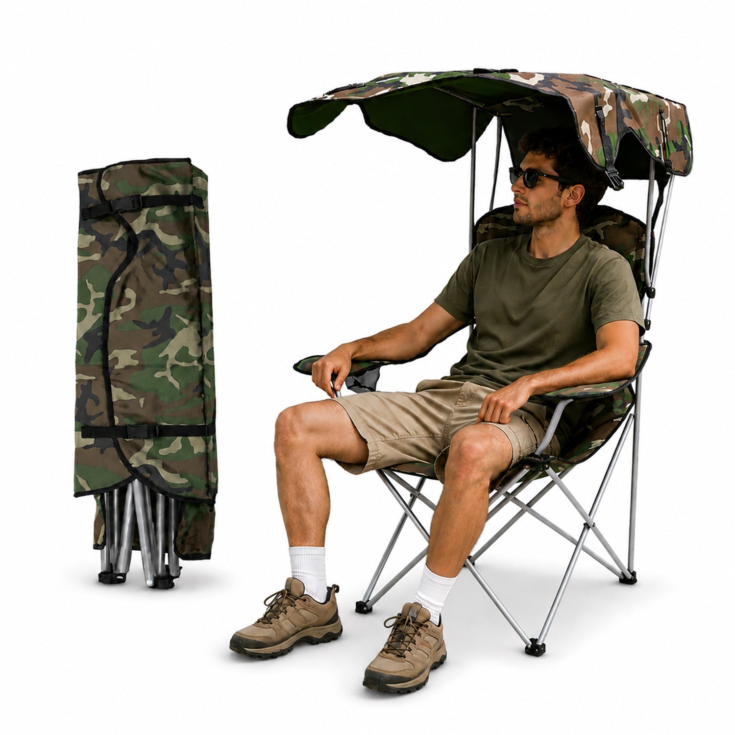 TEMU Sedia da Campeggio Pieghevole con Parasole �� Struttura in Acciaio al Carbonio Portata 120kg �� Tessuto Oxford Resistente �� Dimensioni 53x77x130