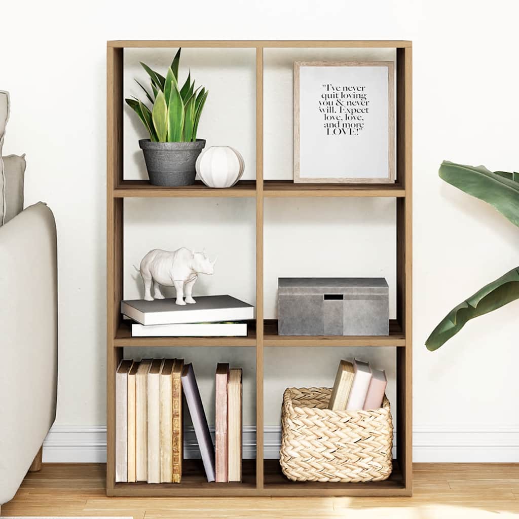 Image of Vidaxl Room Divider Bookshelf, Freestanding Shelf Room Divider For Living Room Bedroom Office, Office Shelf Cube Shelf 6 Compartments, Oak Wood Material