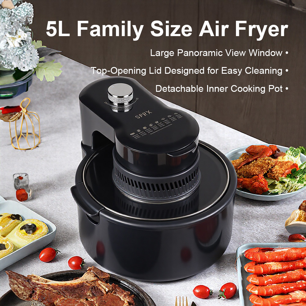 Image of 5l Large Capacity Electric Air Fryer, Air Fryer With Panoramic Window & Single Knob, Detachable Pot For Frying Baking Heating Drying