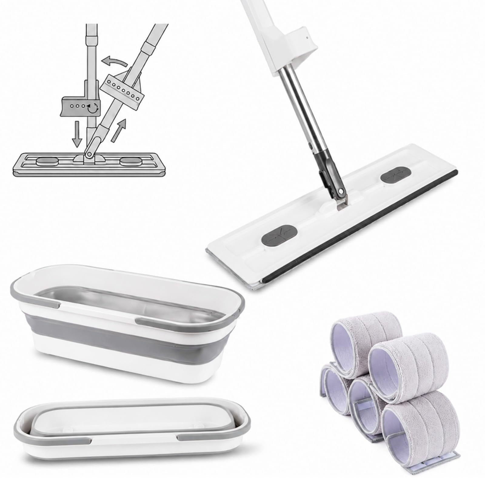 TEMU Mop And Bucket Set With Wringer System, Self-cleaning Flat Mop System, 360° Rotating Floor Mop With Adjustable Handle And Reusable Microfibre