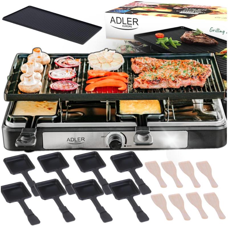 Image of 1400w Raclette Grill: Grill Meat And Vegetables On A Dual-sided Plate, Melt 8 Pans – Perfect For Social Gatherings