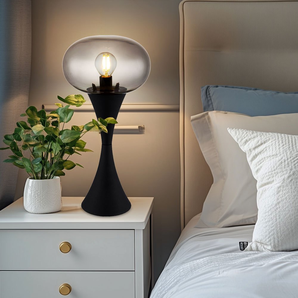 Image of Table Lamp Black Living Room Lamp Table Light Nightstand Lamp Bedroom Light, Smoked Glass 1x E14, Dxh 18 X 36.9 Cm Without