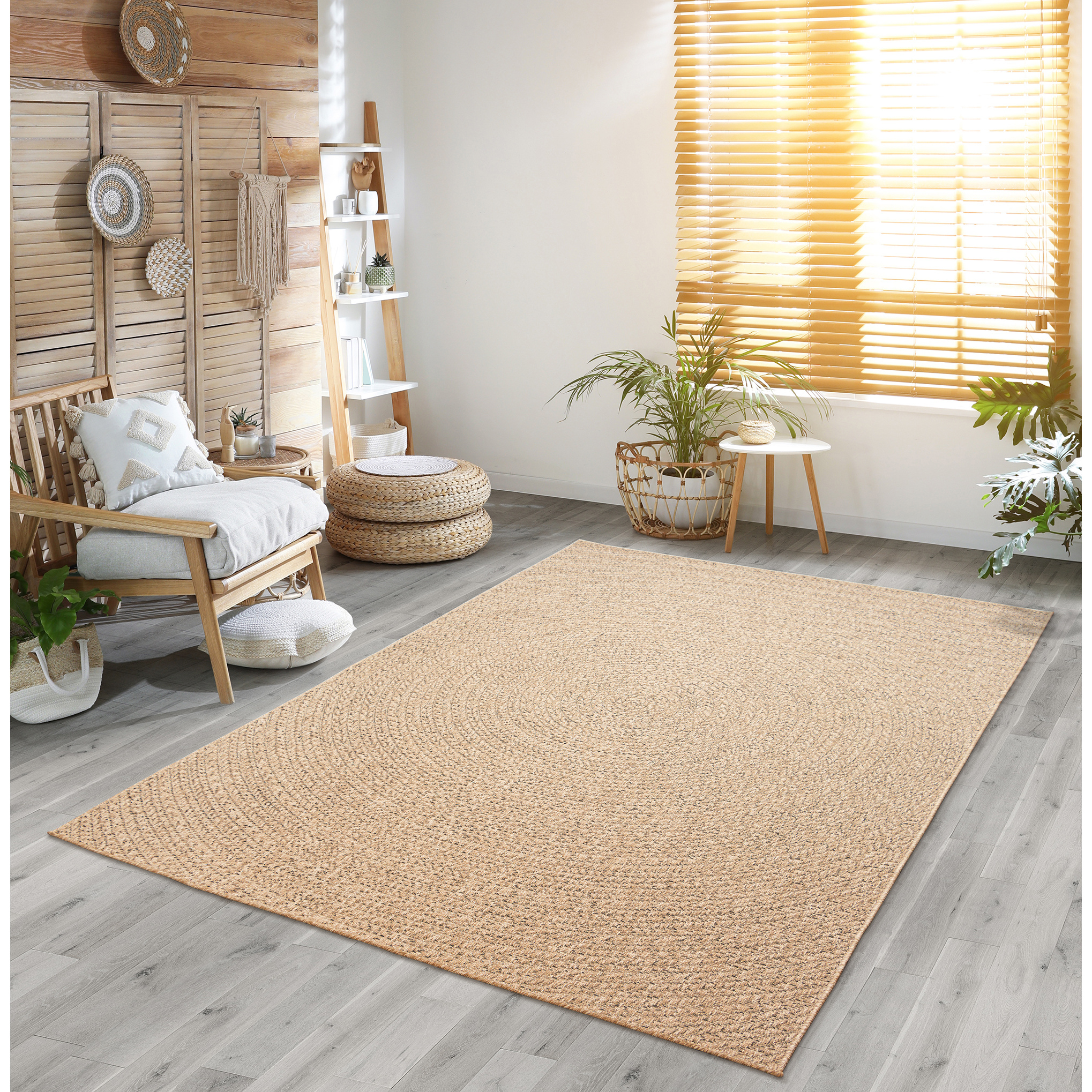TEMU In- und Outdoor Teppich im natürlichen Jute-Look, wetterfest, geeignet für Terrasse Florhöhe 15 mm
