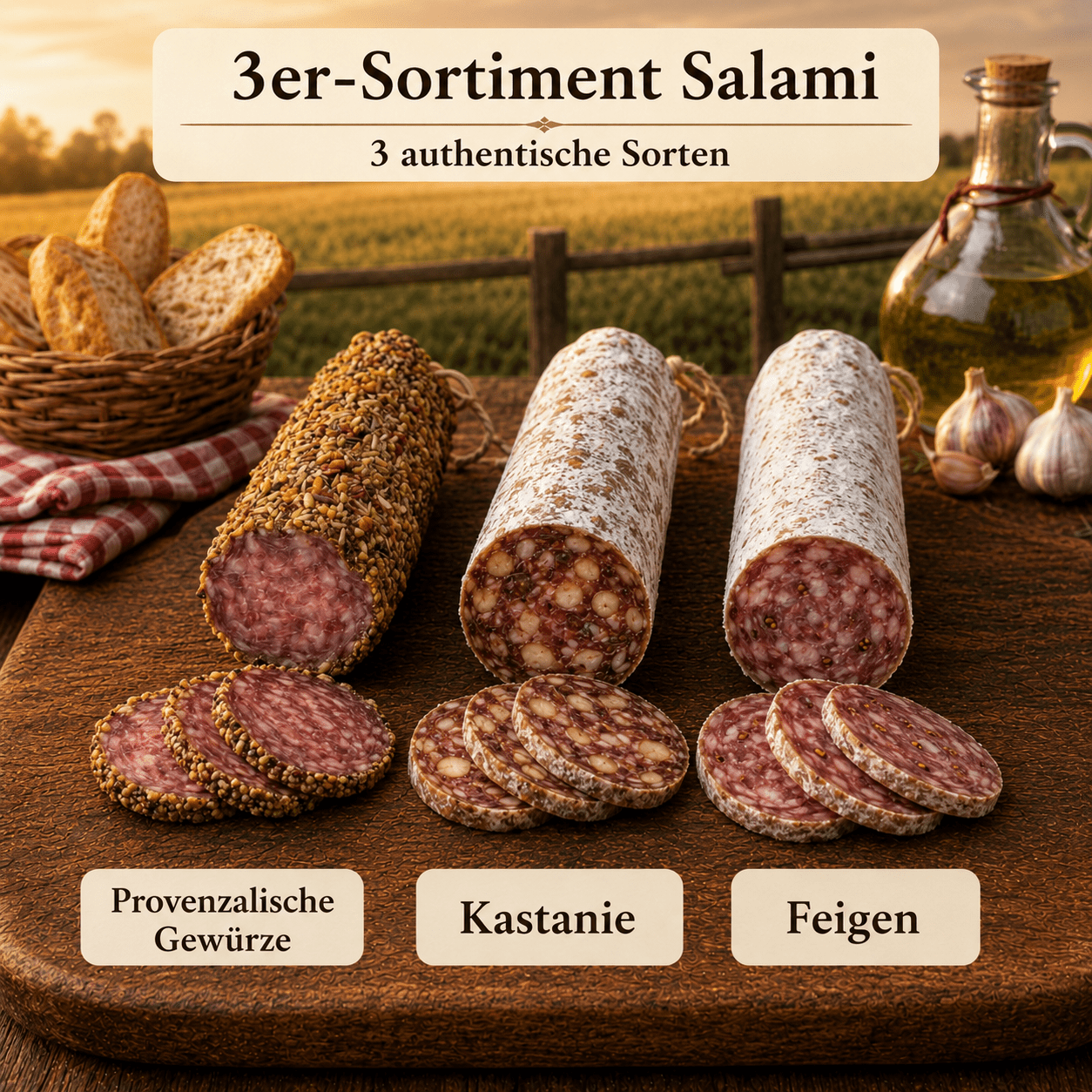 Image of 3-piece Salami Assortment - Flavors: Provençal Spices, Chestnuts, Figs And Nuts, And Figs ◈ 100% French Salami ◈ Natural Casings And Hand-tied ◈ Artisanal Craftsmanship By Chillet House Since 1902