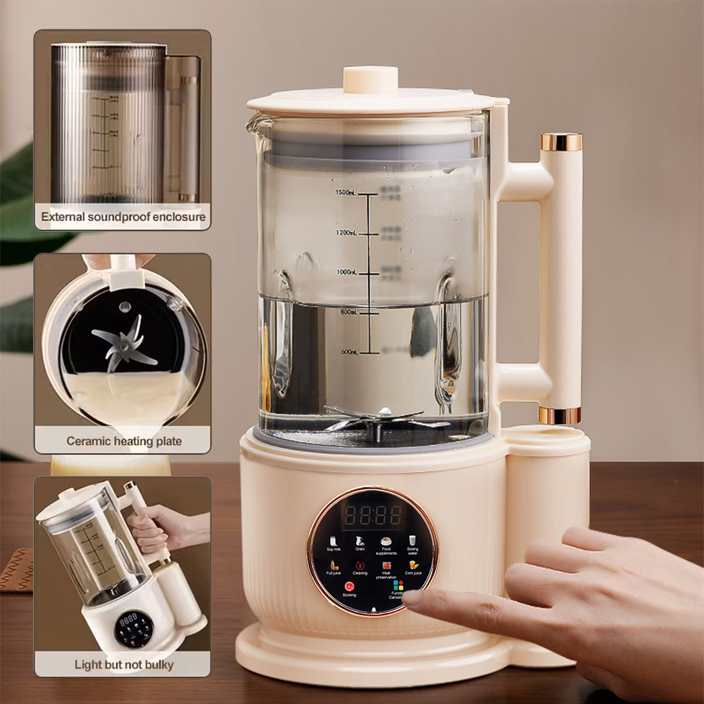 TEMU Quiet Enclosed Blender & Soymilk Maker, Soundproof Heavy-duty Machine With 304 Stainless Steel , Multiple Programs, 24-hour Timer & Auto