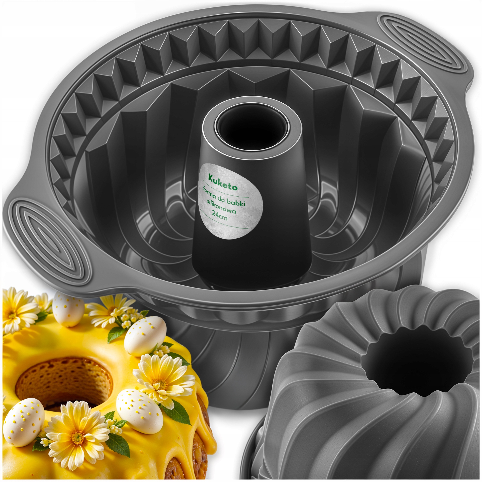 E-shop Kuketo - 24 cm Runde Silikon-Backform mit für Kuchen, Kuchenböden und Kekse | Silikonform für Osterkuchen, Hefekuchen, Kekse und Osterkuchen |