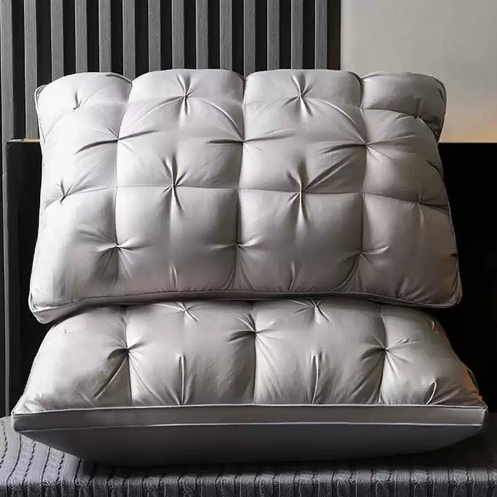2pcs Luxury 5-Star Hotel Quality Pillows - Standard Size 74*48cm, 3D Fluffy Neck Support Sleeping Pillow, Removable Cover, Machine Washable, Non-Collapse High Pillow Core for Bed, Relaxing Sleeping, Bedding Pillow, All Seasons for Living Room, Bedroom, Home Decorations