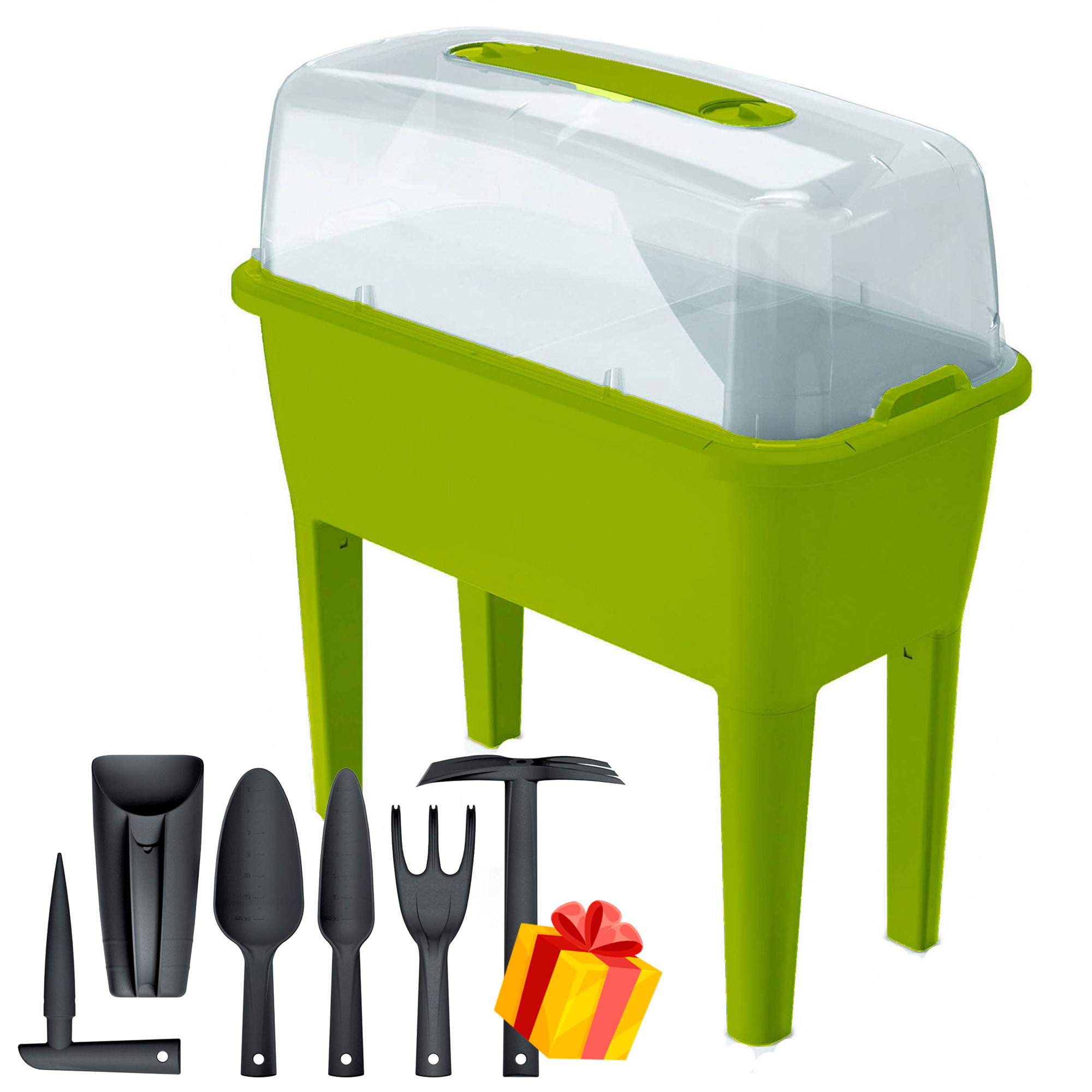 With 52l Greenhouse In Polypropylene 77x38x82cm Pistachio Color + 6pcs Garden Tool Set As A Gift