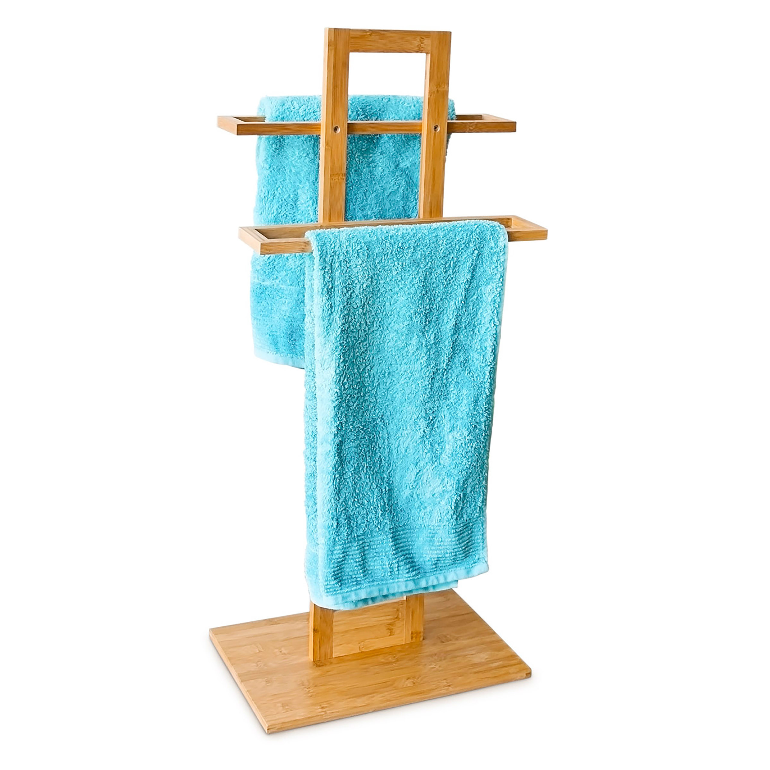 TEMU Portasciugamani in bamb羅, 2 aste, 85 x 37 x 25 cm, autoportante senza forare, legno resistente all��umidit� color naturale, per bagno, camera da