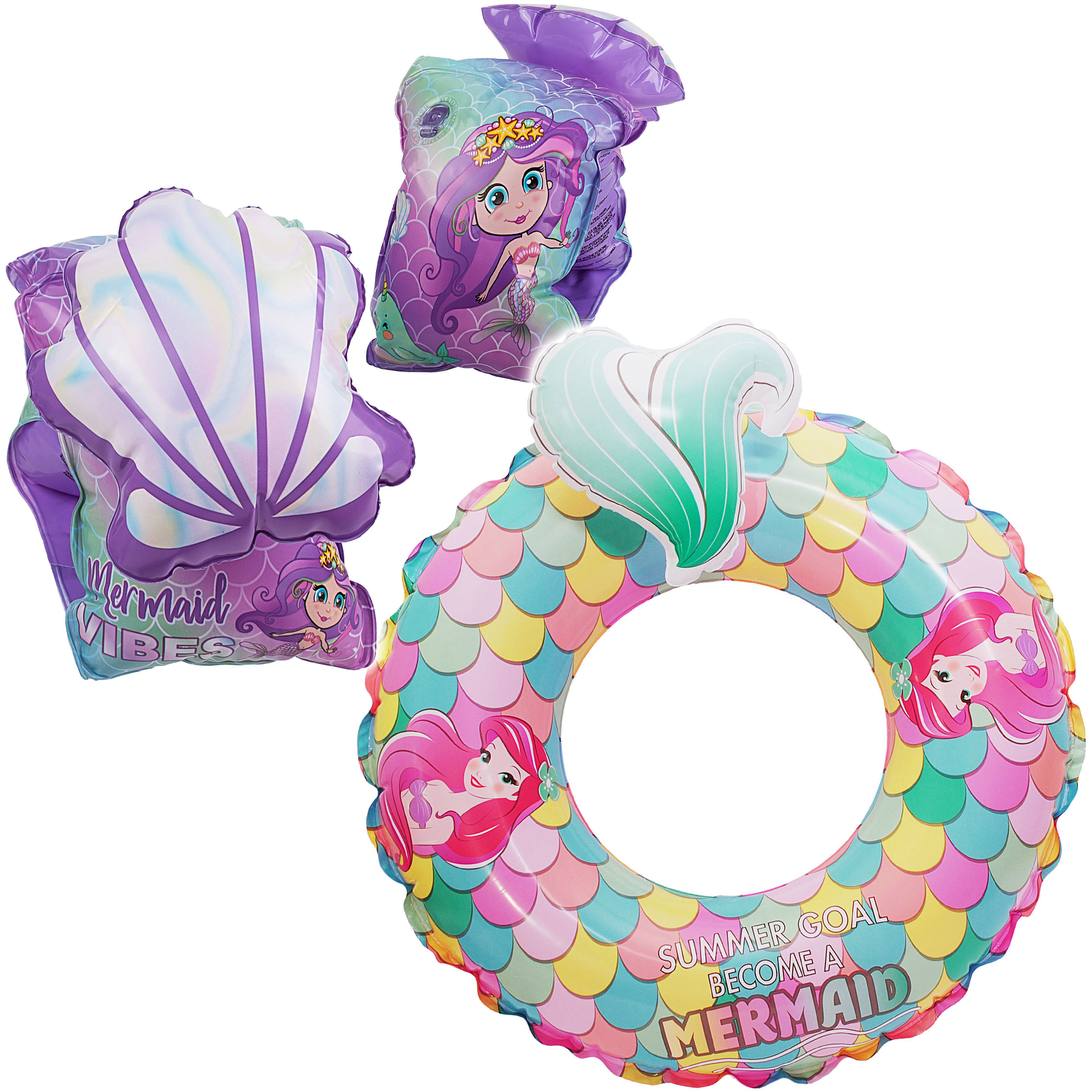 3-piece Set: 3d Effect - Inflatable Swimming Ring + Swimming - Princess - - 2 To 6 - Swimming Flippers - Swimming Ring & Swimming Floaties