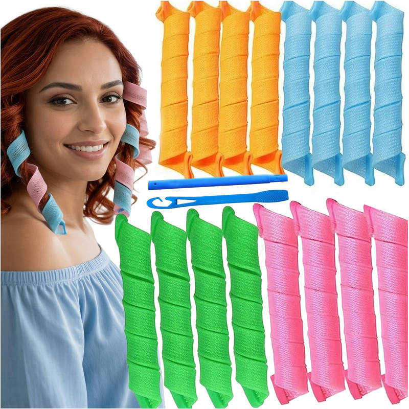 TEMU Lot de 18 bigoudis avec 2 crochets pour créer des boucles chaleur, rouleaux spiraux flexibles pour coiffer les cheveux courts et , de coiffage