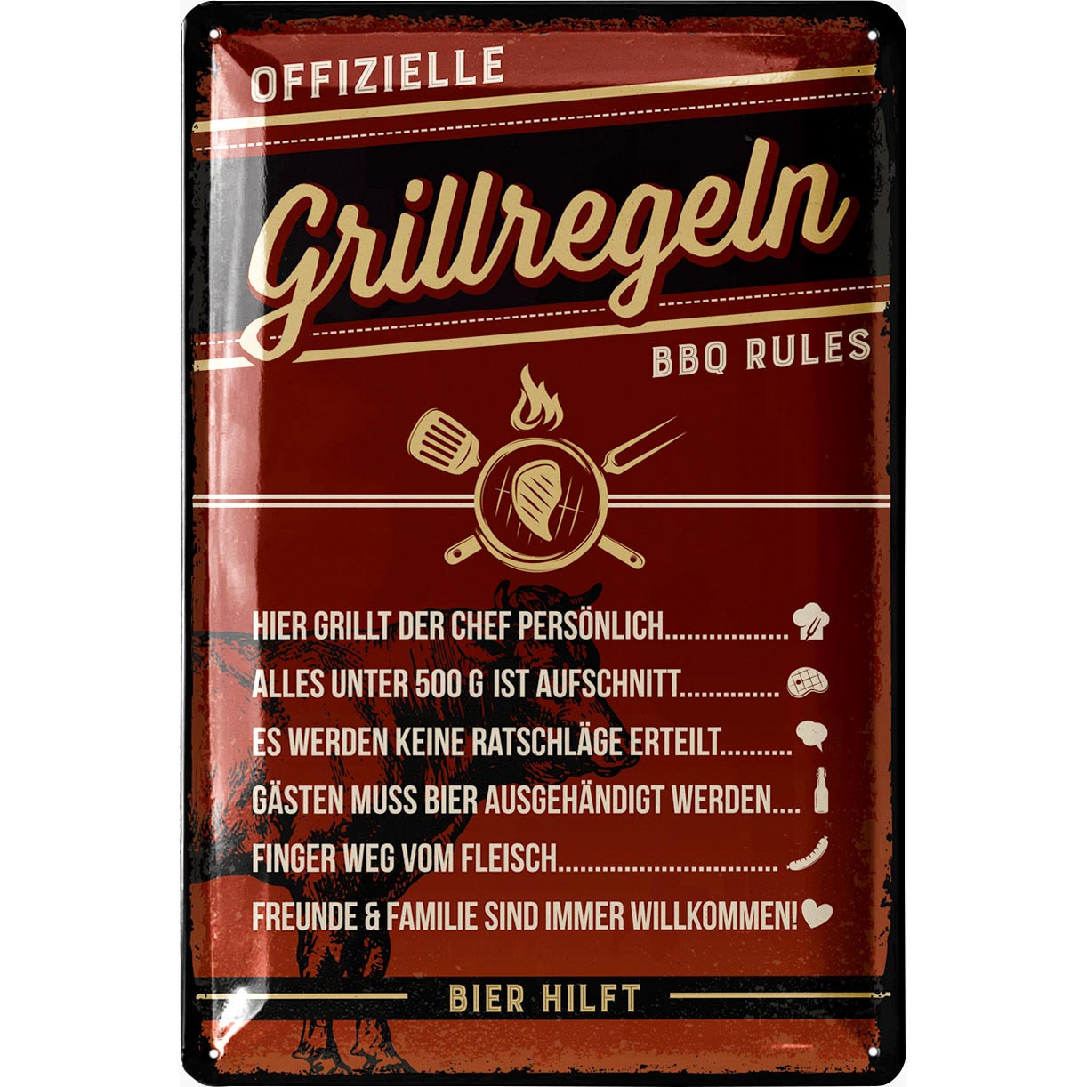 Image of Retro Metal Signs Grill - Grill Rules Sign - Bbq Grill Retro Decor - Sign - Gift For Papa' Corner Sign - Signs With Quotes And Stamping In 20x30 Cm Classic Edition