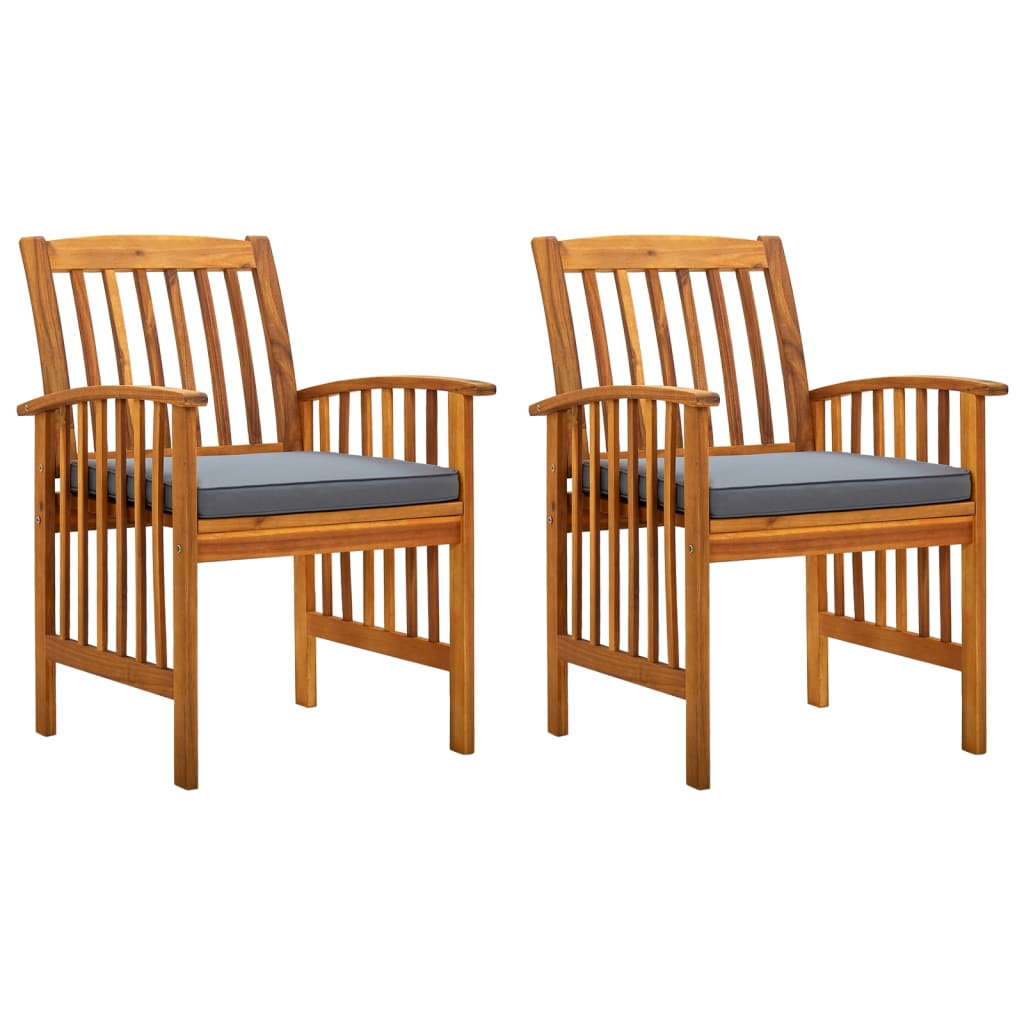 Image of 2x Solid Acacia Wood Garden Dining Chair With Cushion, Garden Chair, Wooden Chair, Garden Furniture Set